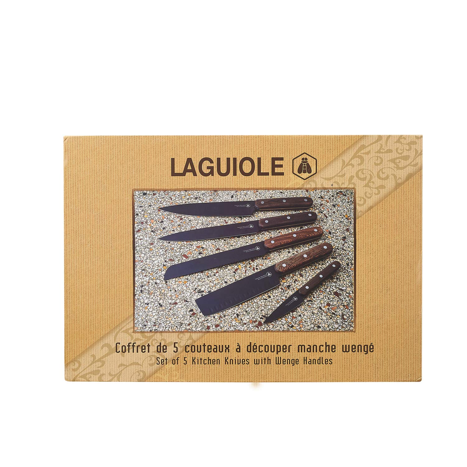 LAGUIOLE - Set de 5 couteaux de cuisine - Lame noire - Manche en bois de hêtre - - - multicolore