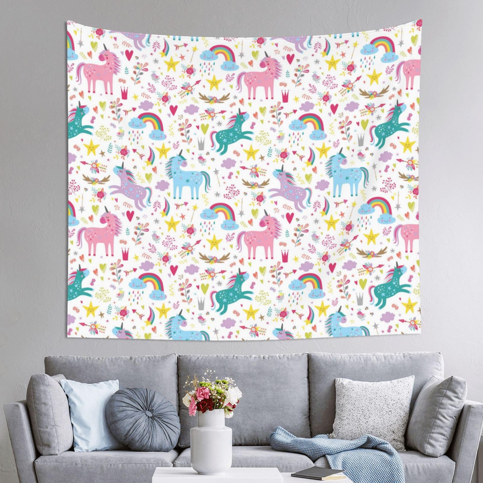 WKSGDSG Decoration Tapestry Wall Hanging For Bedroom, Unicorns, 152x130cm Dorm Decor, Lightweight Easy Hang Wall Art For Living Room, Aesthetic Tapestries For Outdoor, Ceiling, Doorway, Camping