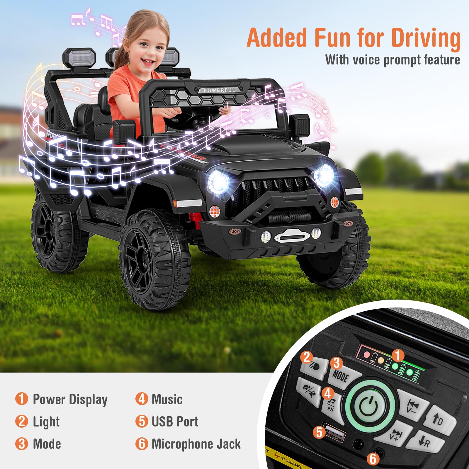 12V Kids Ride On Car Truck Electric Car RC Toy W/ Remote Control, 3 Speeds, Spring Suspension, LED Lights, AUX - 4 Colors