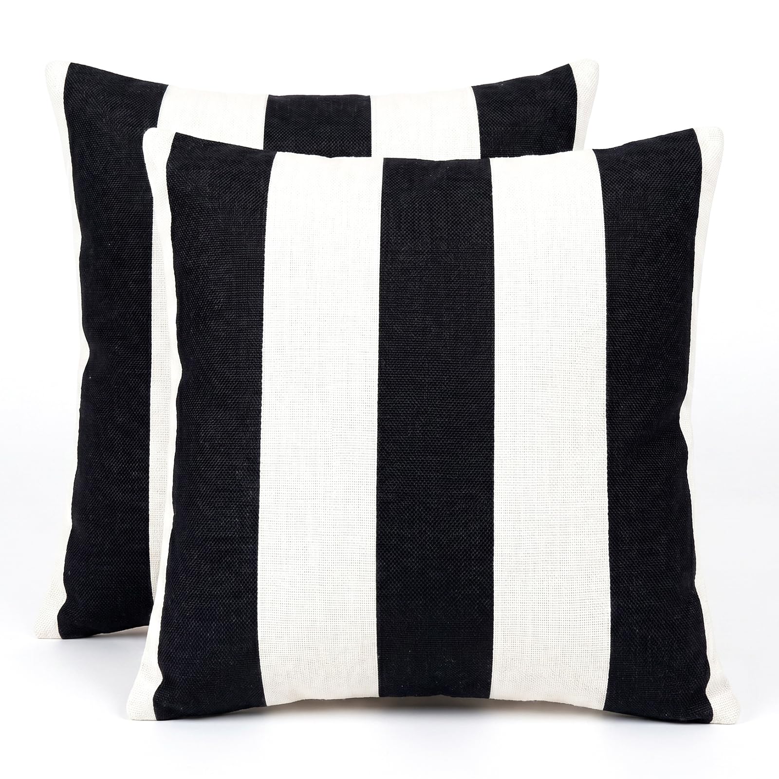 2 Pack Outdoor Cushion Covers Waterproof, Striped Black and White Cushion Covers with Hidden Zipper, Cushion Cover 40 x 40 for Decorative Cushions, Garden, Sofa, Patio, Couch, Chair, Home Decor