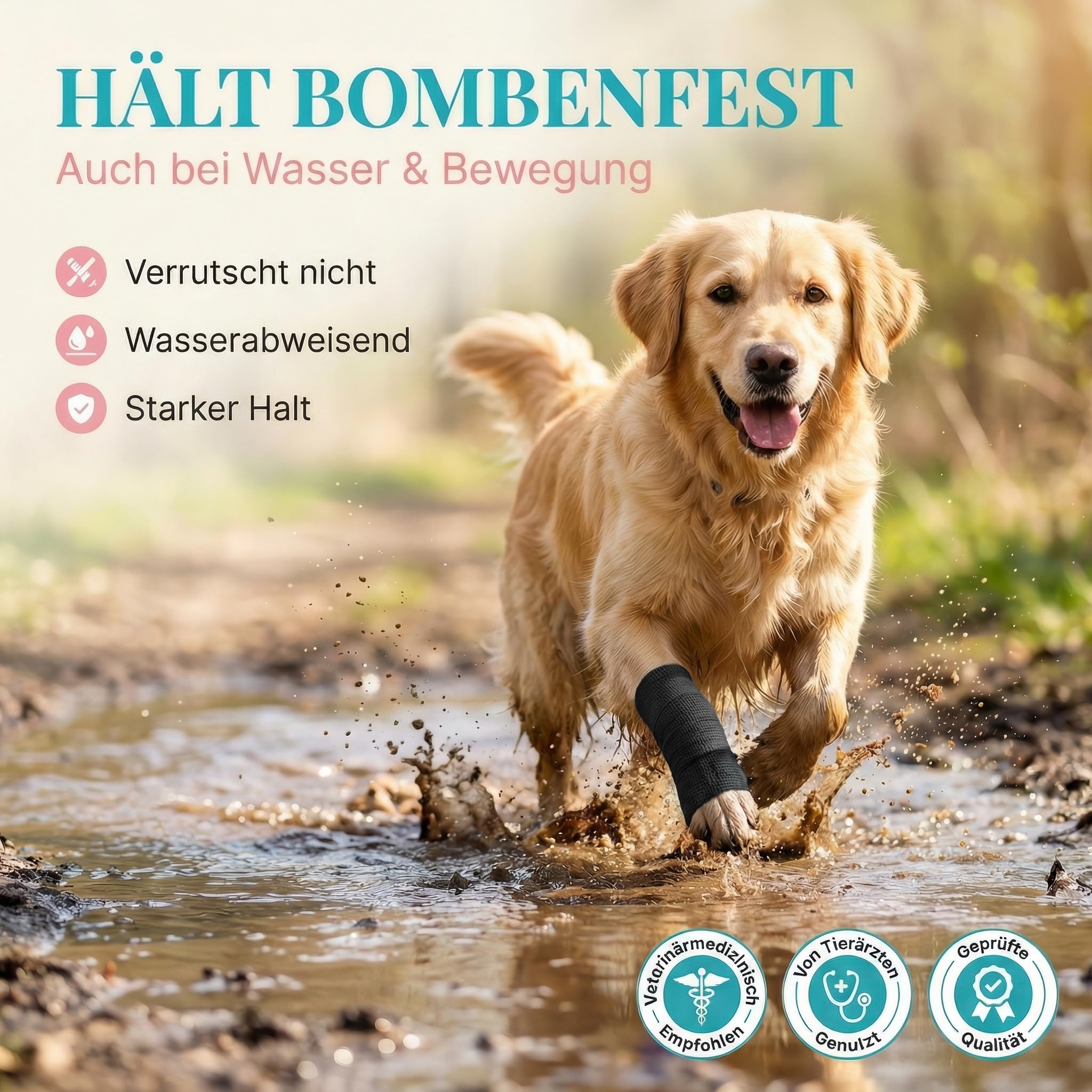 HUND IST KÖNIG selbstklebender Verband, elastische Binde 12x4,7m selbsthaftende Bandage, Haftbandage selbstklebend für Mensch & Tier, Fixierbinde - selbsthaftender Verband selbstklebend, Bandagen