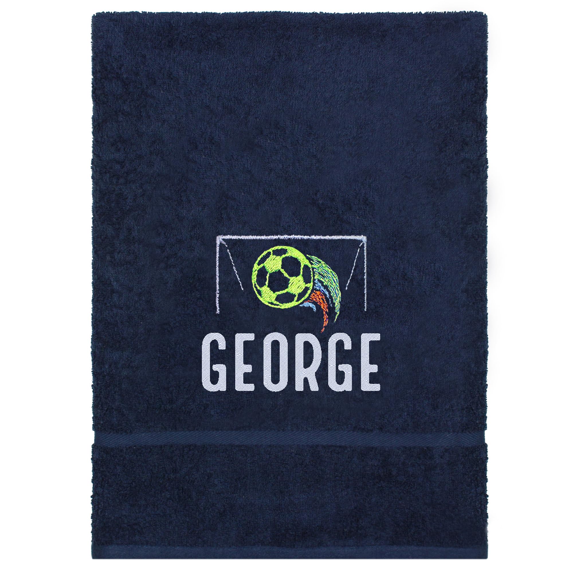 TeddyT's Personalised Embroidered Neon Football Cotton Hand Towel (Navy)