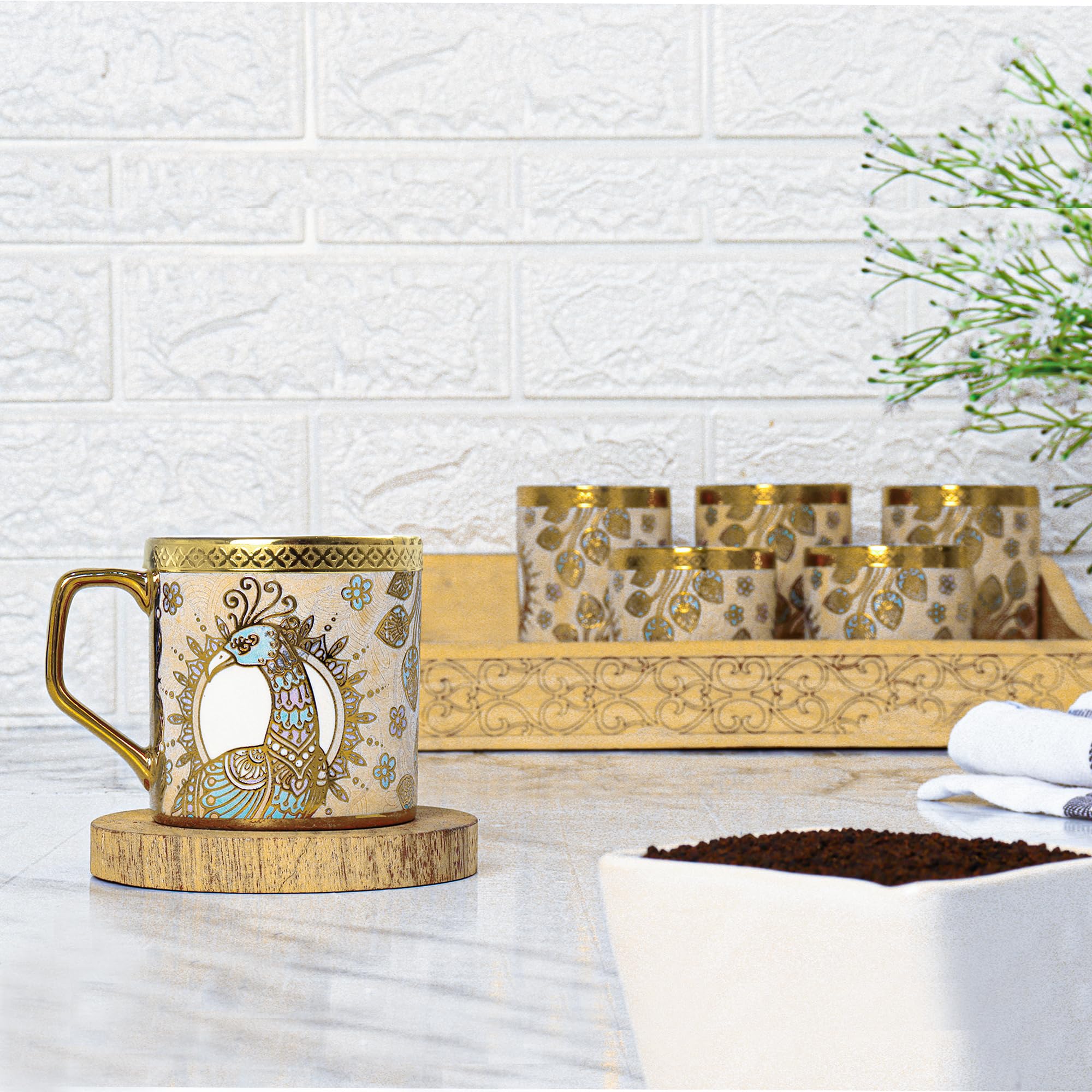 Femora Golden Persian Leaves Tea Mugs, Ceramic Tea Cups, Coffee Mugs (160 ml) - 6 Pcs Set (NOT Microwave Safe) (B0BSS5KRFF) Amazon Price History, Amazon Price Tracker