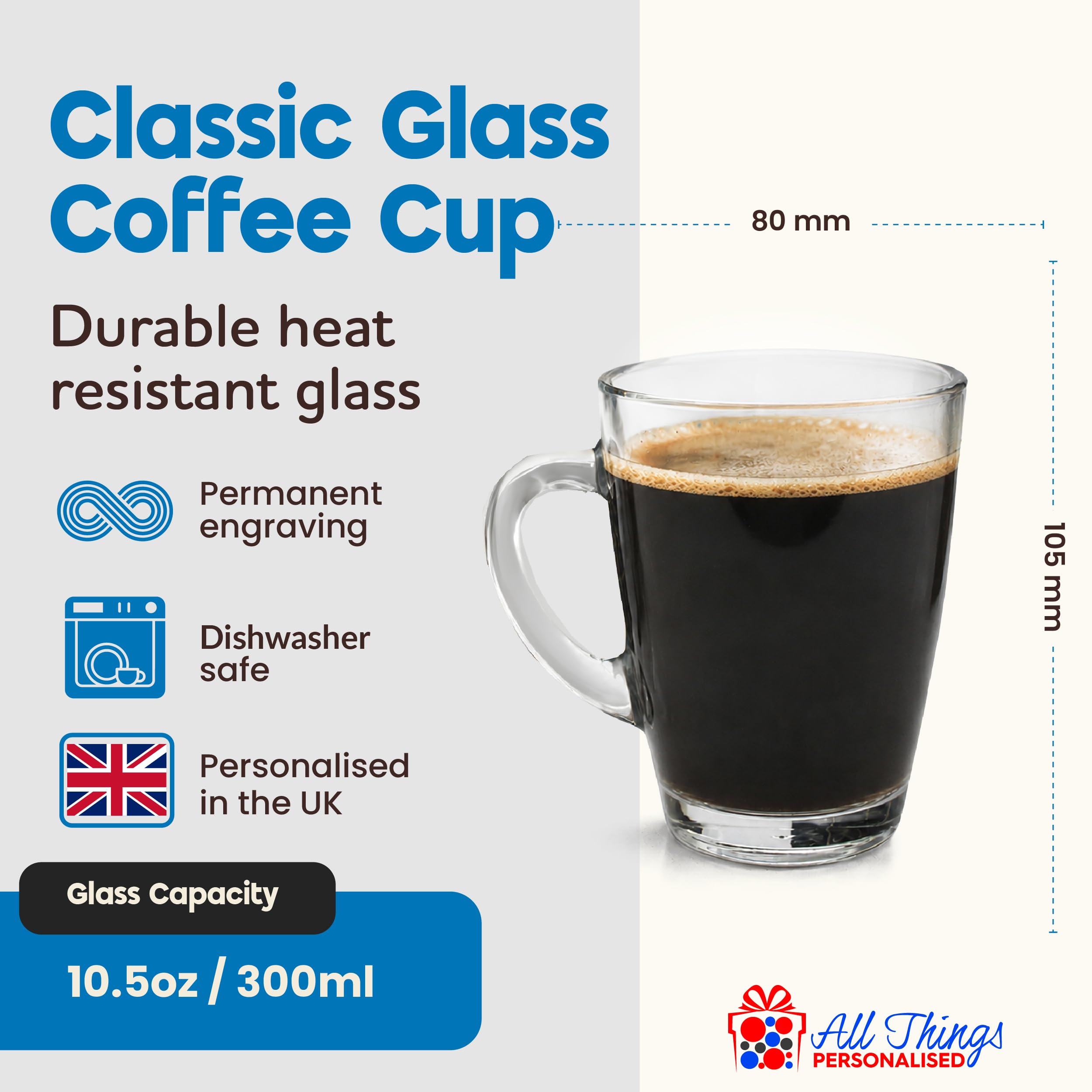 Taza de café grabada, receta personalizada para diseño de café, capacidad de 300 ml, taza de café de cristal, caja de regalo, regalo divertido