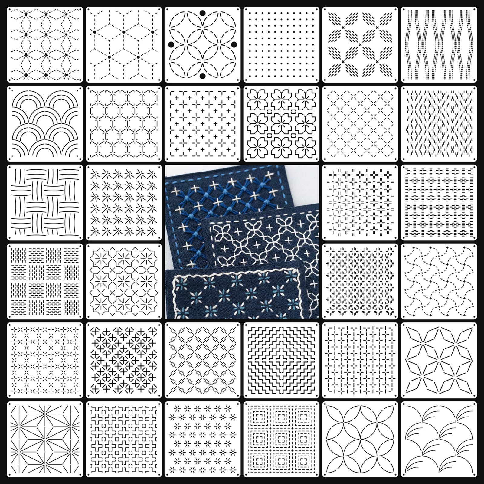 Evita trazos torcidos en tela con plantillas Sashiko de plástico para diseño geométrico
