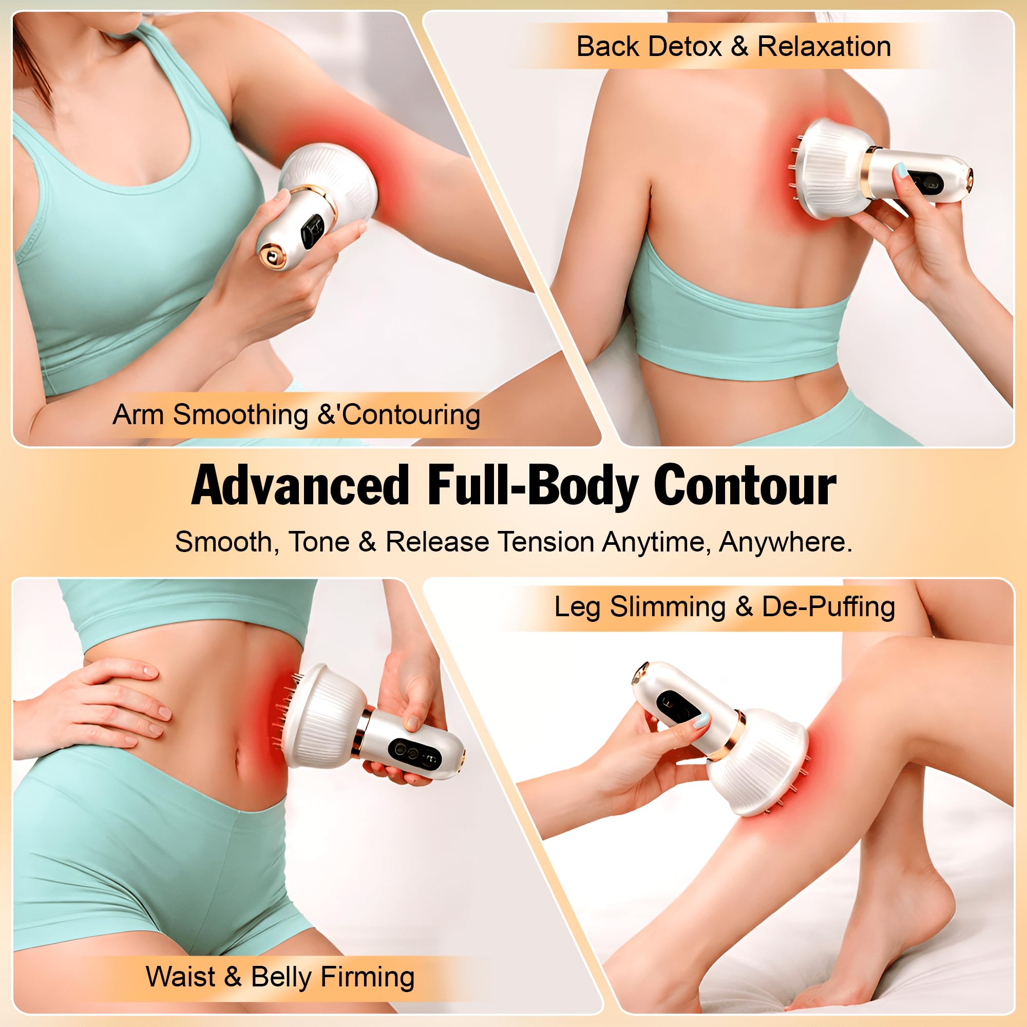 5 in 1 Lymphatic Drainage Massager with Microcurrent, Light, Heat, Vibration - Anti Cellulite Massage for Arms, Legs, Belly Stretch Marks, Sciatica Nerve pain relief - Body Sculpting Machine, White