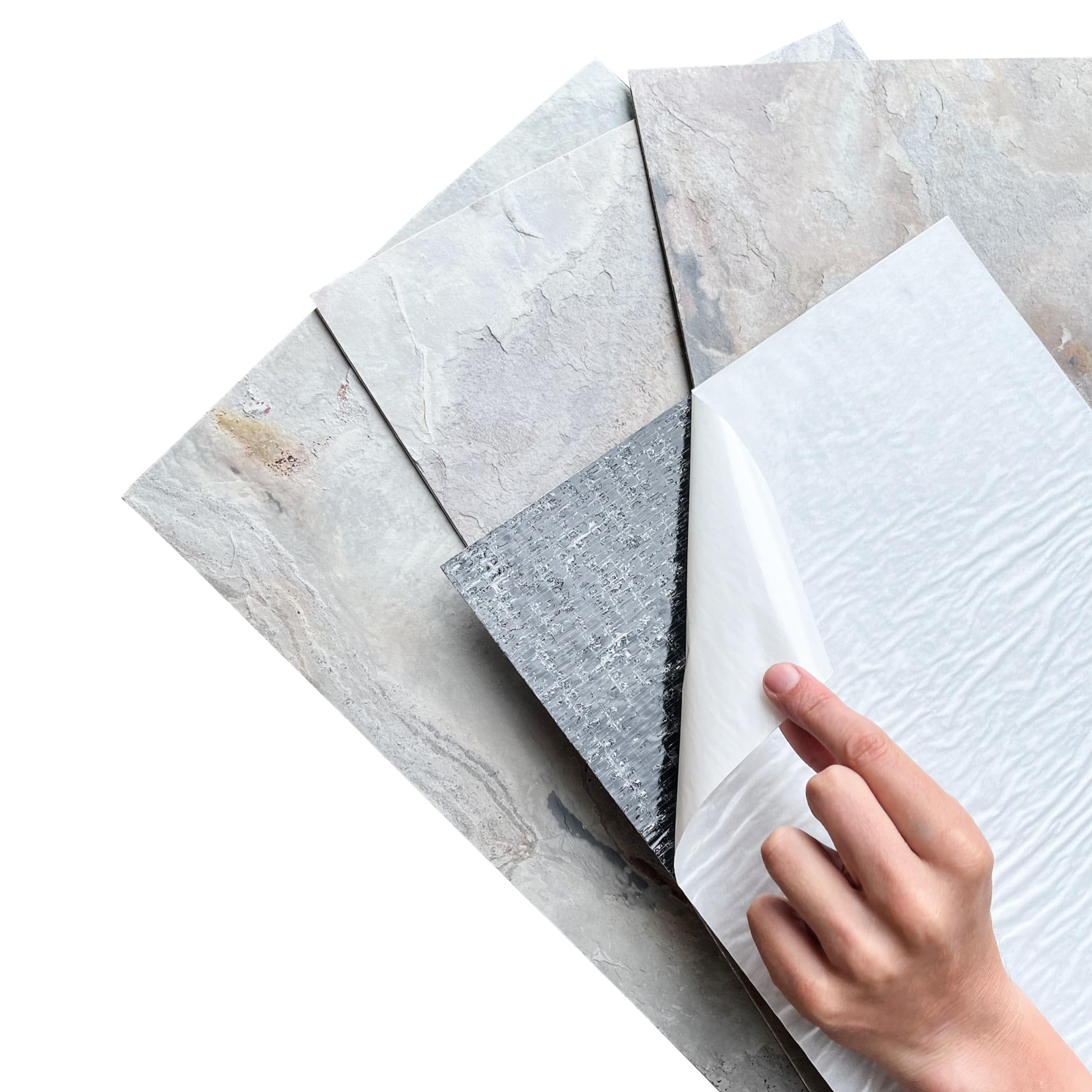 Slate-Lite Stick & Go - Azulejos de chapa de piedra real, 11.8 x 23.6 pulgadas, 11.6 pies cuadrados, paquete de 6 – Superficie de pizarra natural y mica con variaciones de color únicas, fácil
