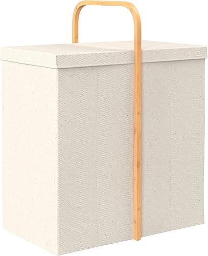 Miniatura 7 de ClosetMaid Cesta de lavandería plegable con tapa, dos compartimentos, mango de bambú, portátil, diseño plegable, independiente, beige