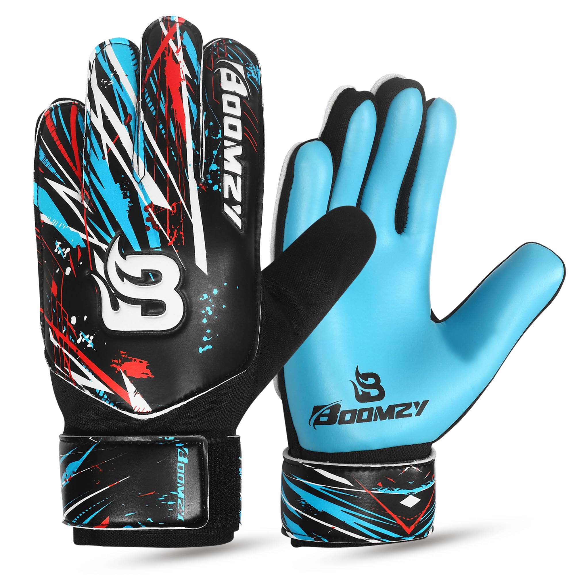 BOOMZY Soccer Goalie Gloves for Kids Boys Children, Youth & Adult Football Goalkeeper Gloves with Double Wrist Protection (Cyan Blue, Size 4 suitable for 6 to 9 years old)
