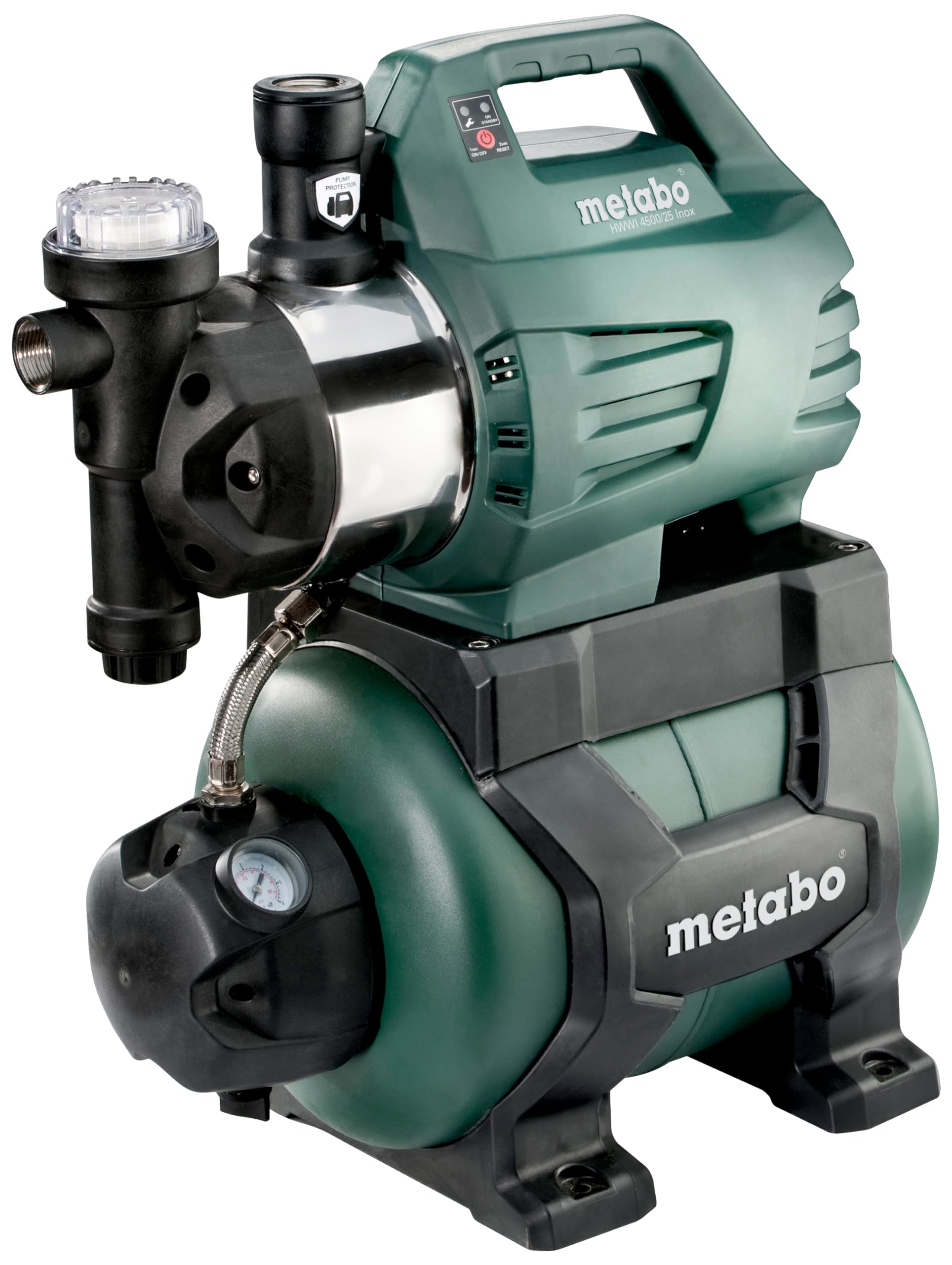 Metabo hydrofor HWWI 4500/25 Inox (600974000) – W kartonie – Moc znamionowa: 1300 W – Maks. wydajność: 4500 l/h – Maks. wysokość podnoszenia: 48 m