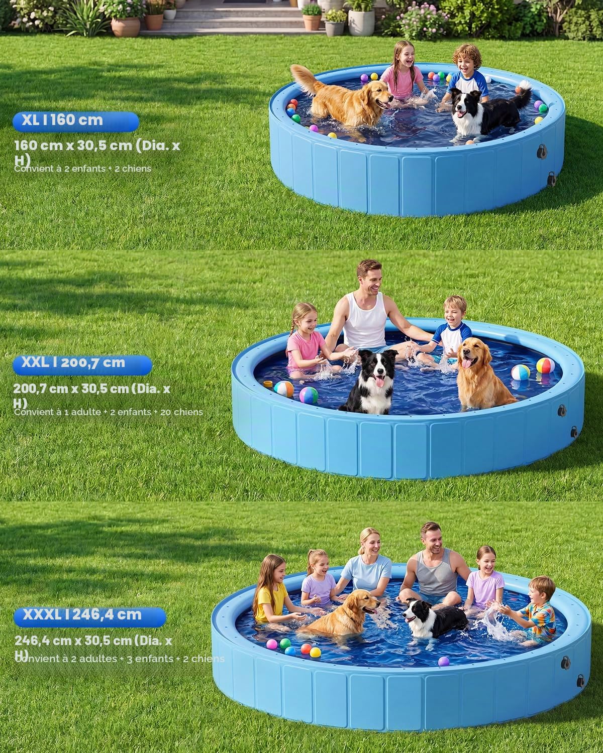 Piscine pour Chien Pliable avec Sprinkler, Grande Piscine Chien 160 cm Antidérapante en PVC avec Jet d’Eau pour Jardin et Extérieur