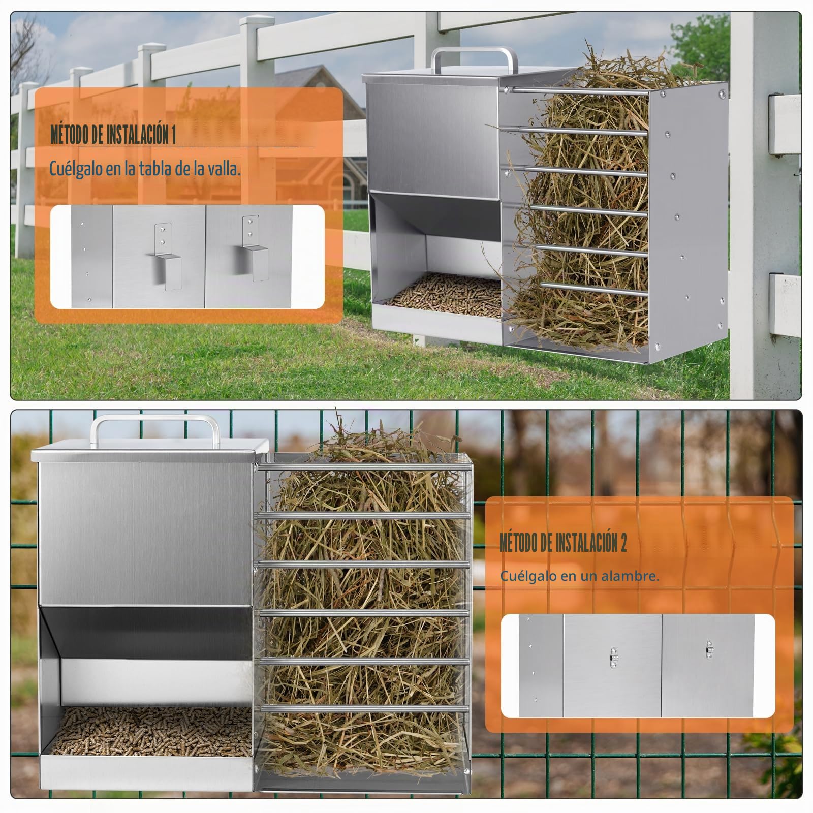 Comedero Automático para Conejos para Jaula 2 en 1 con Botella de Agua de 5 litros, Comedero Automático para Conejos de Acero Inoxidable, para Cobayas, Chinchilla, Otros