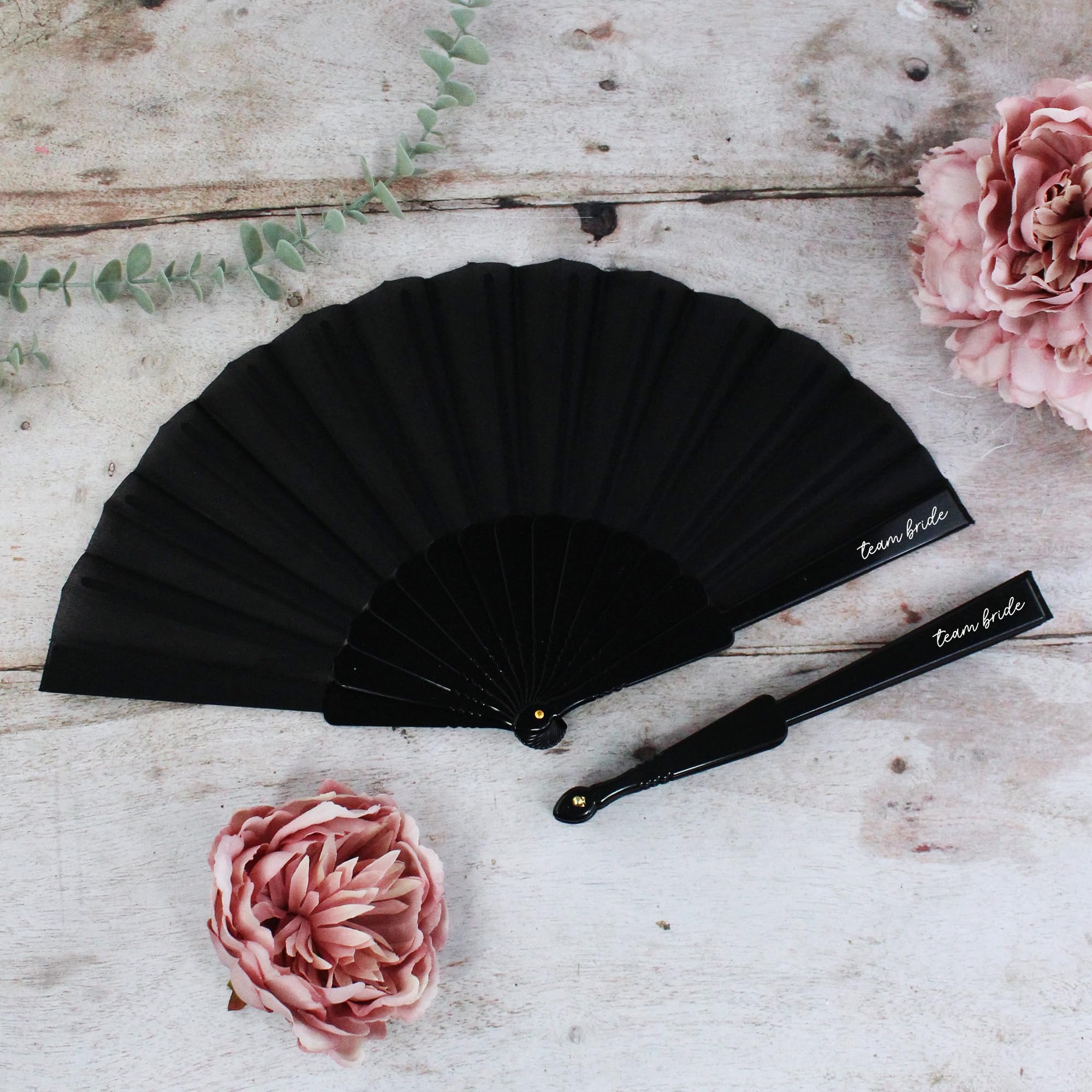 eBuyGB Black Team Bride Hand Fan, Hen Party Favours, Bridesmaid Gifts, Destination Hen Do, Hen Party Accessories, Bag Filler