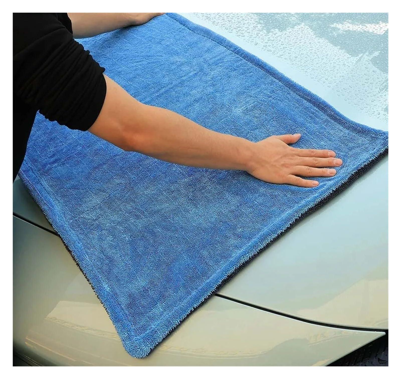 Asciugamano for asciugatura auto in microfibra fronte-retro da 1 pezzo 1000 g/m² - Panno for lavaggio automatico morbido, senza aloni, senza pelucchi, ad asciugatura rapida(BLUE GRAY--60X90CM)