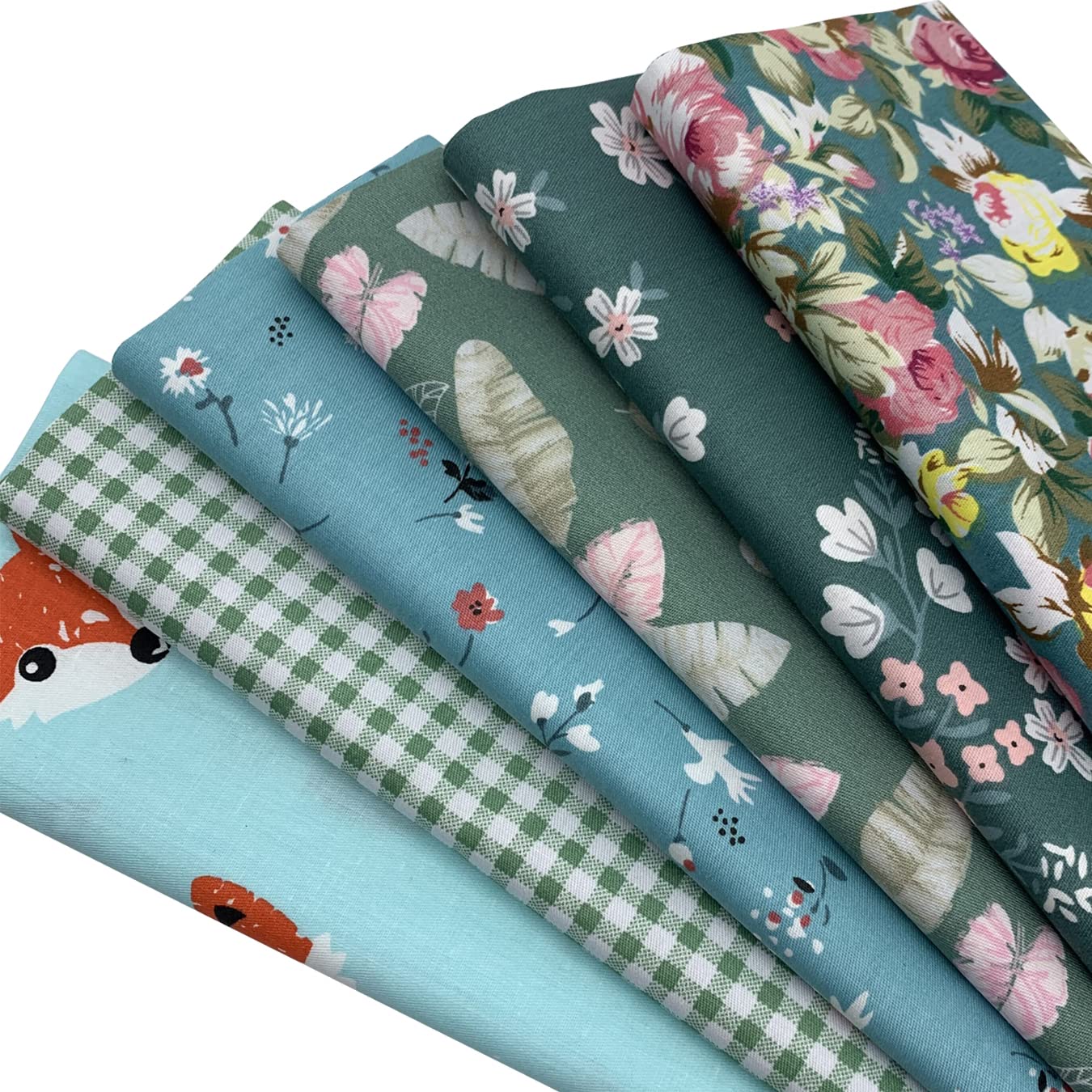 UOOOM 6pcs 50 x 50cm Patchwork Cotton Fabric DIY Handmade Sewing Quilting Fabric Different Designs (Blue Green) - Image 3