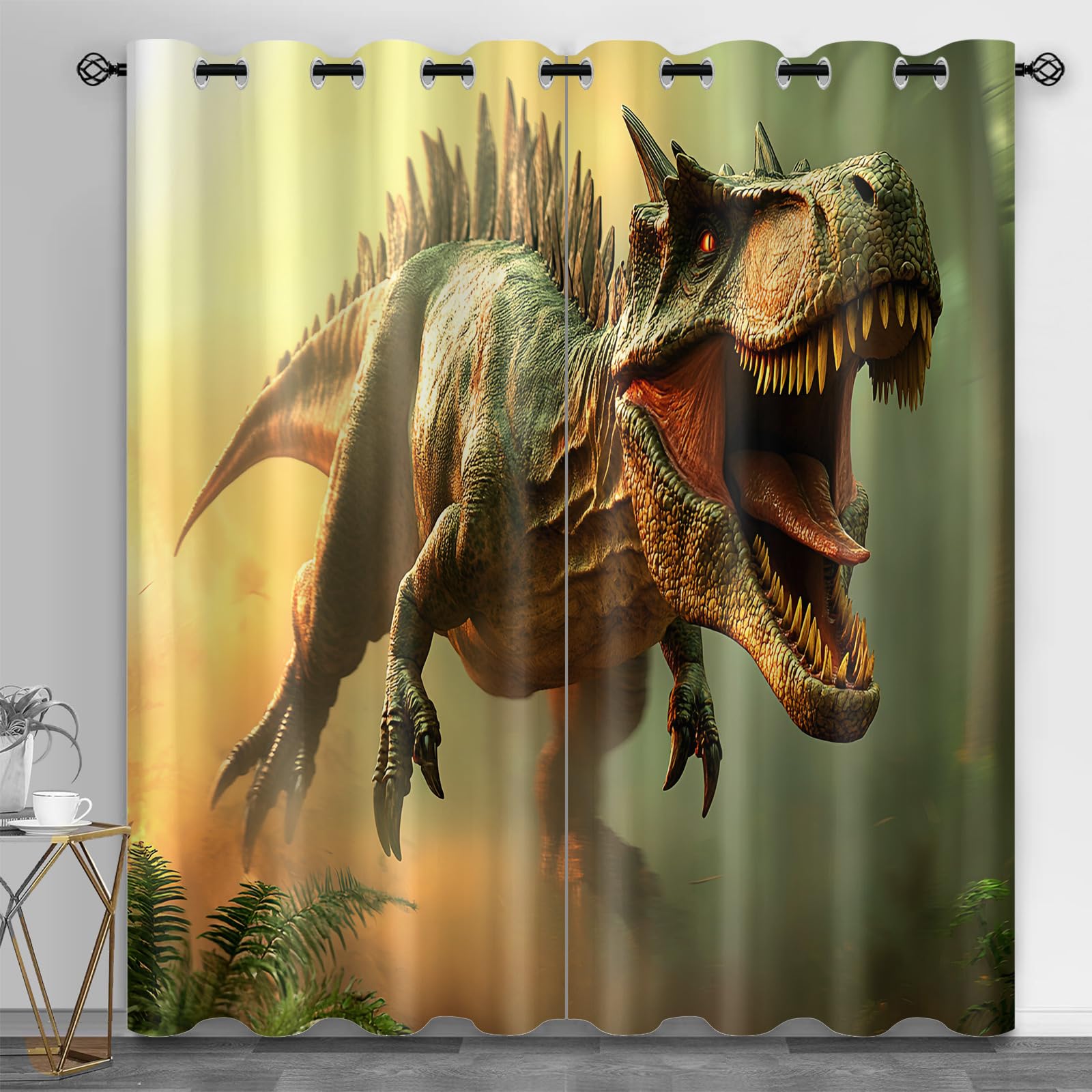 Lot de 2 rideaux occultants thermiques pour chambre à coucher, chambre d'enfant, dortoir, 117,1 x 160 cm, motif dinosaures anciens