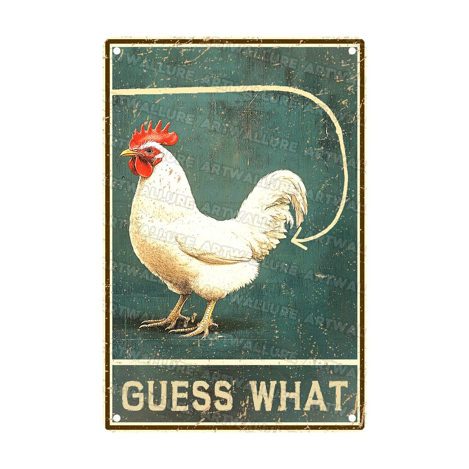 Guess What Chicken Farmhouse Tin Sign, 8x12 Inch Decor