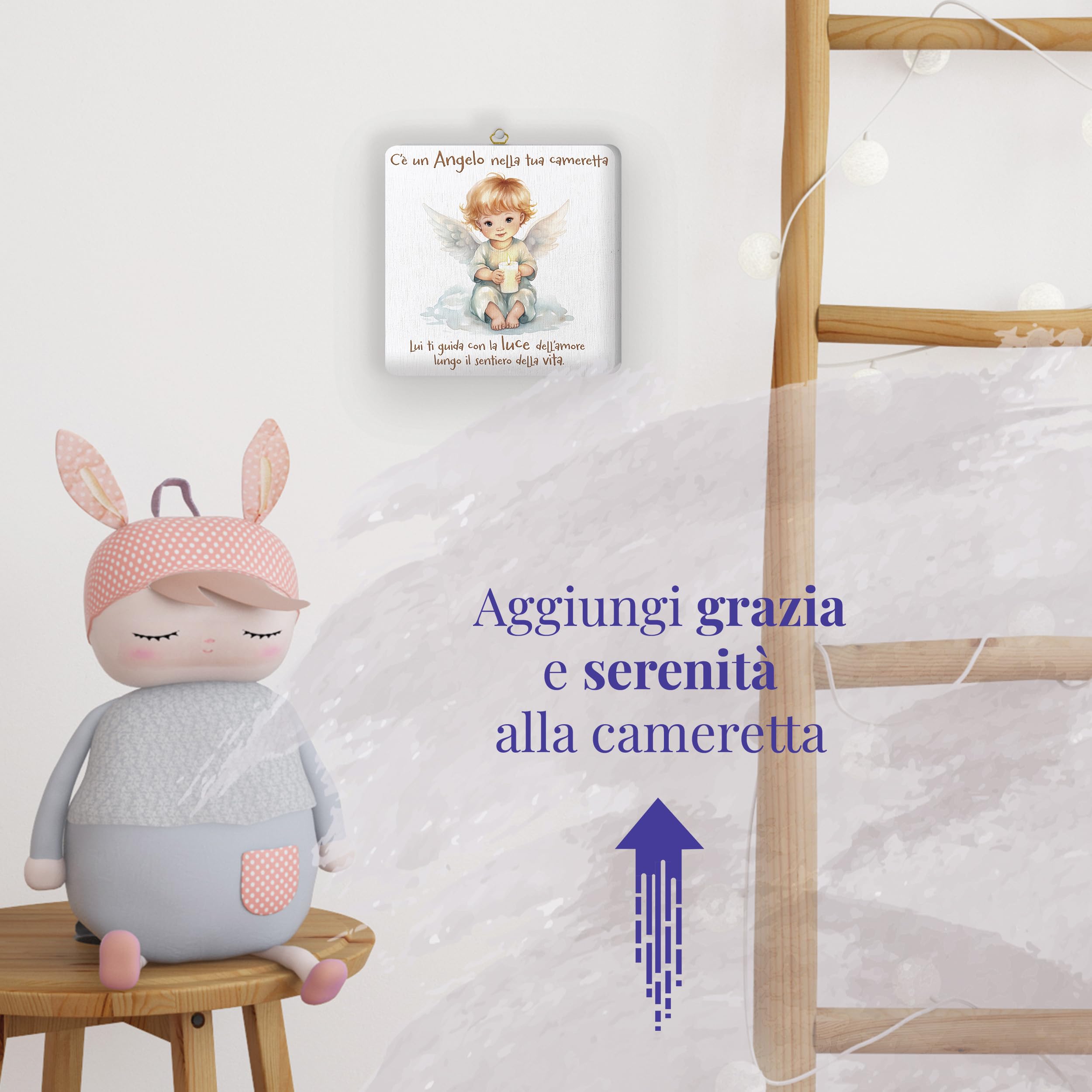 FRATELLI BONELLA - Quadro Angioletto con Candela per Bambini - Quadro in Legno 19x19 cm con Scatola Regalo - 100% Made in Italy