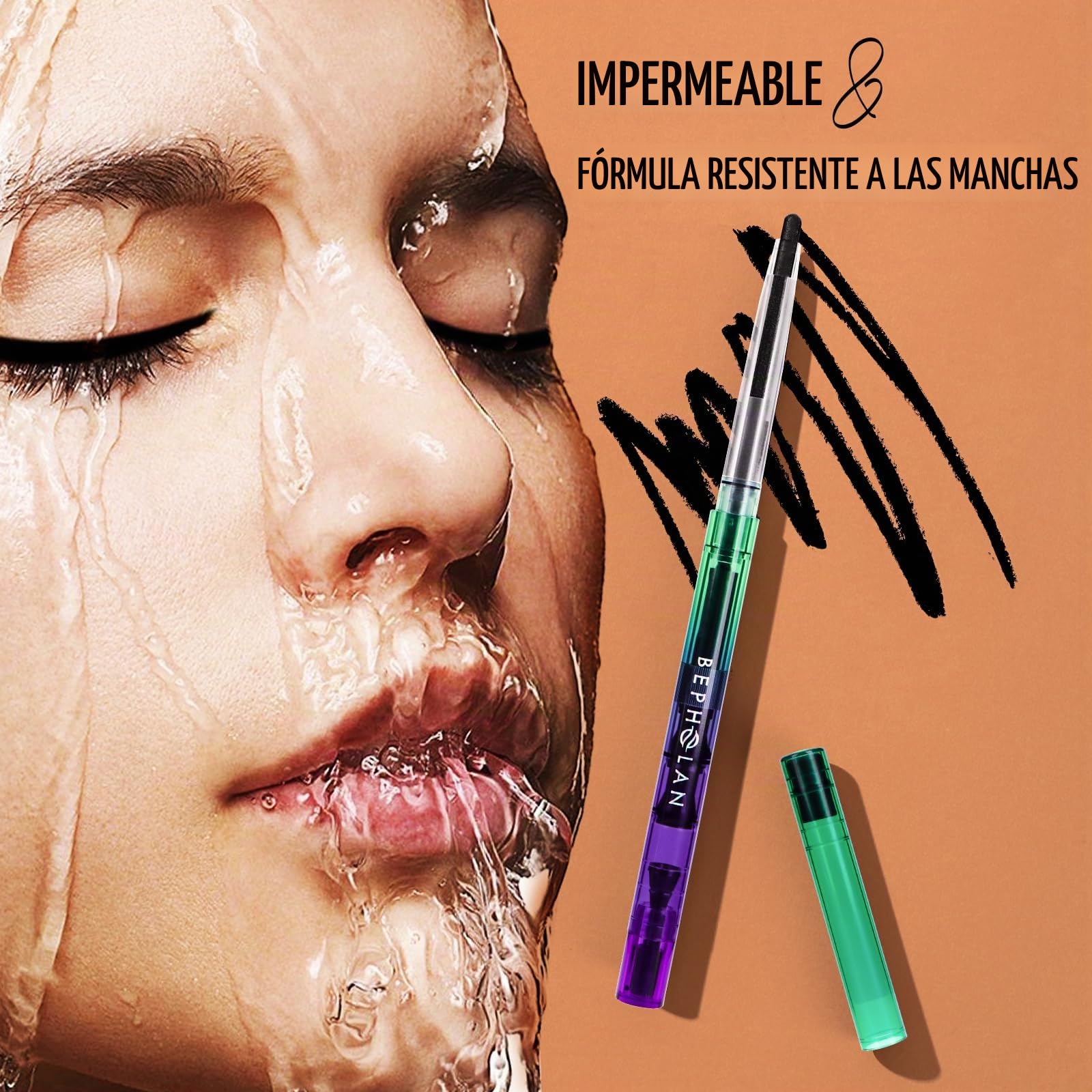 BEPHOLAN Delineador de ojos negro, lápiz gel impermeable para mujer, a prueba de manchas, de larga duración (color negro)