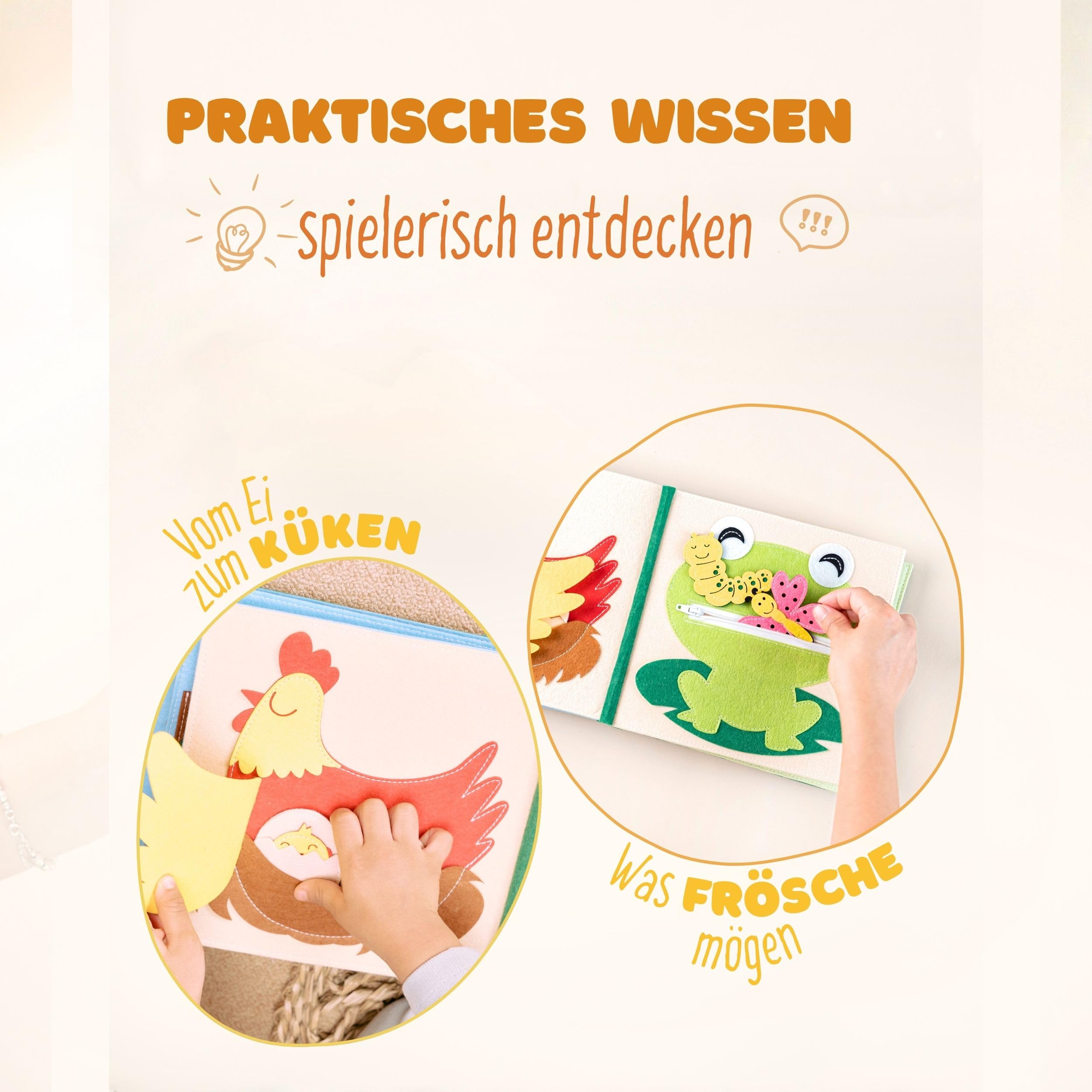 Quiet Book Bauernhof (2 Figuren) Filz-Aktivitätsbuch | Handgefertigt, Tier-Fingerpuppen & Traktor, Bildschirmfreies Spielzeug für Unterwegs, Zuordnung & Zählen, ab 18 Monaten
