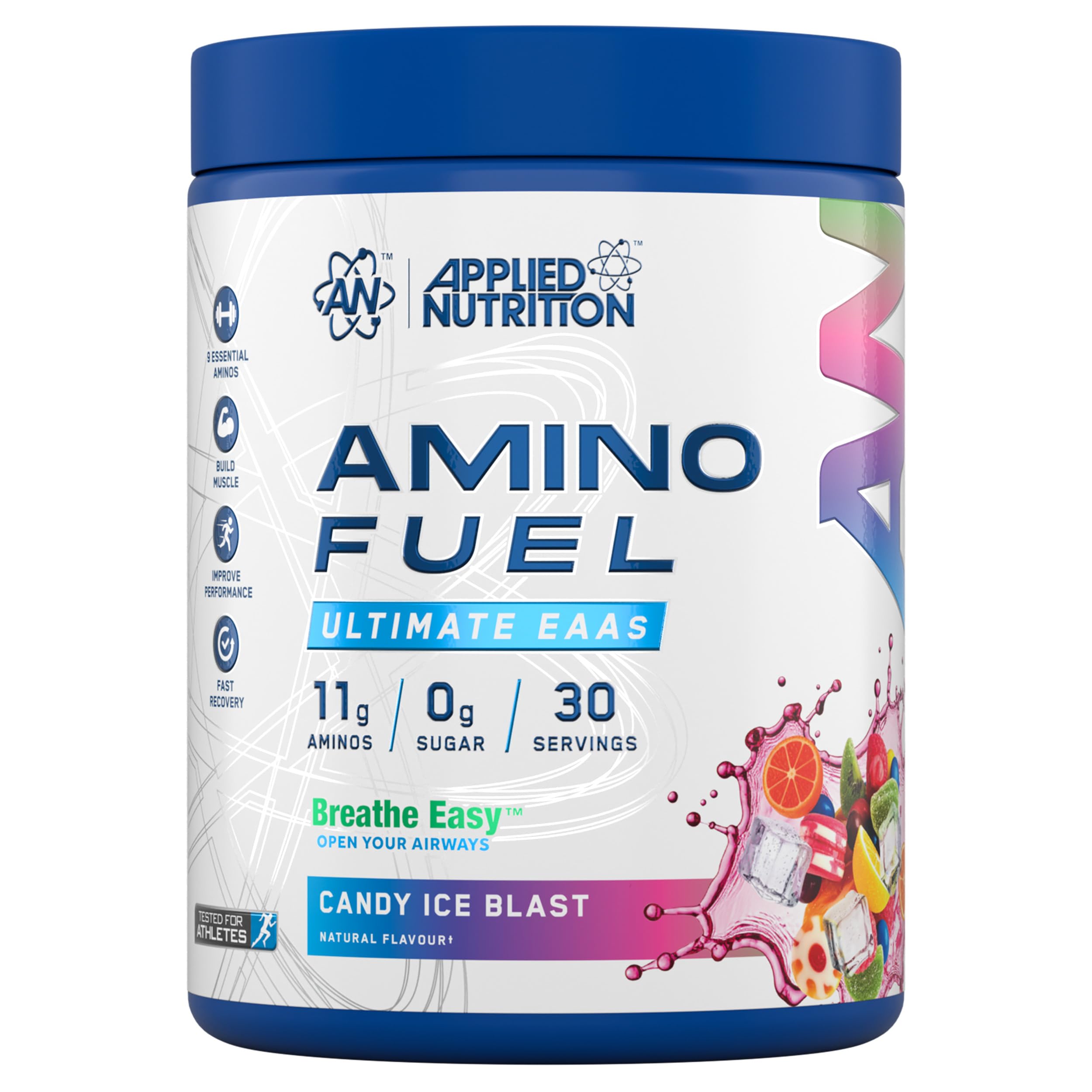 Amino Fuel - Amino Acids Supplement, EAA Essential Amino Acids Powder, Muscle Fuel & Recovery (390g - 30 Servings) (Candy Ice Blast) (New)