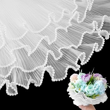 3 Pcs Pearl Mesh for Bouquets 4 Yards Fower Wrapping Paper White | Wrapping Mesh Pearl Edge for Mothers Day Valentines Day Florist Wedding Gift Packaging Tear Resistance Waterproof Material