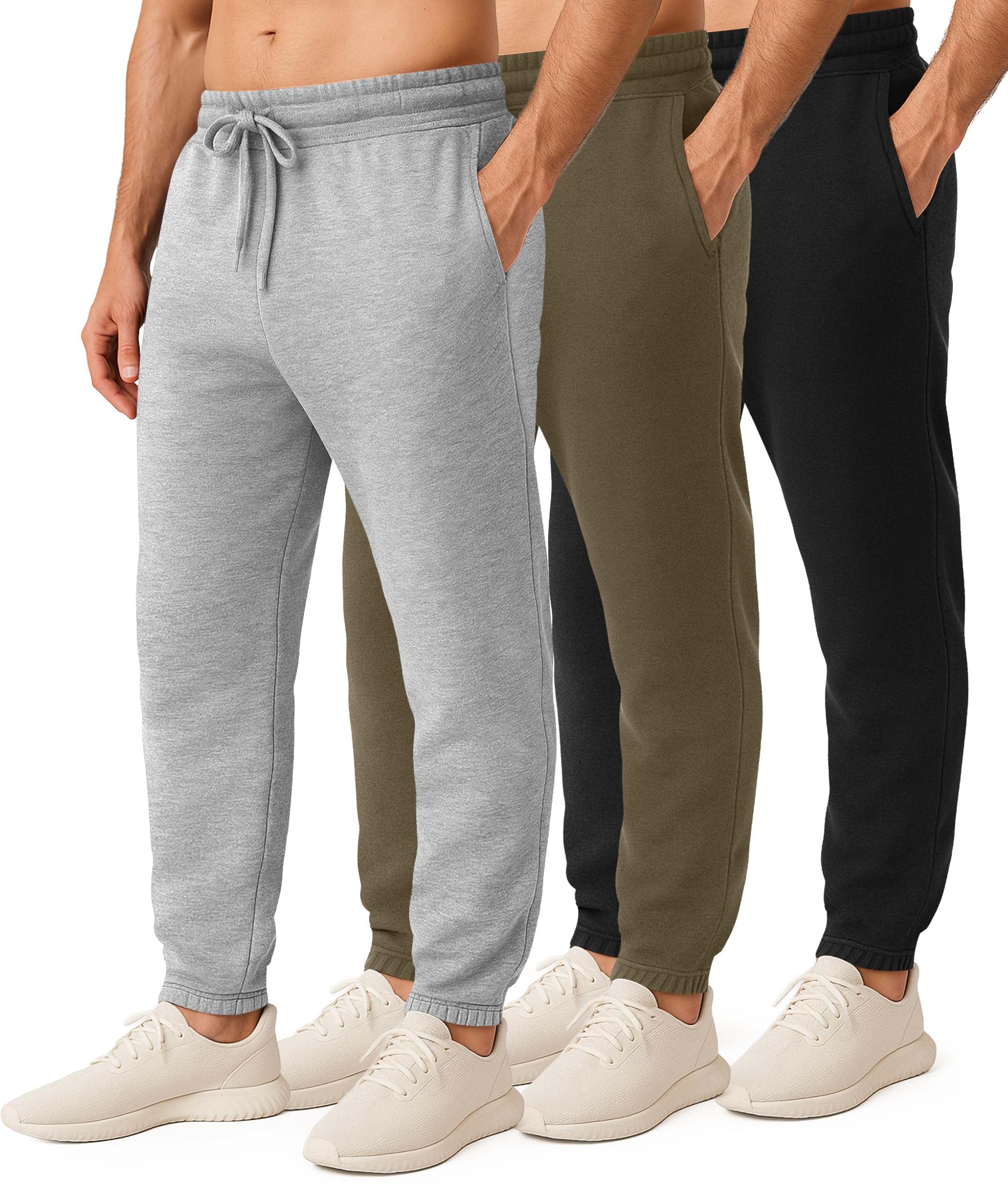 Real Essentials 3 Pack: Men's Fleece Elastic Bottom Jogger Sweatpants with Pockets (Available in Big & Tall)