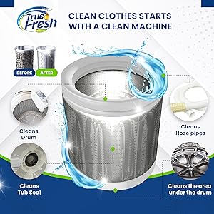 True Fresh Washing Machine Cleaner Tablets 25-Pack Deep Cleaning for Front Loader, Top Load & HE Washers Helps Remove Odor-Causing Residues, Pet Hair & Hard Water Buildup Septic Safe