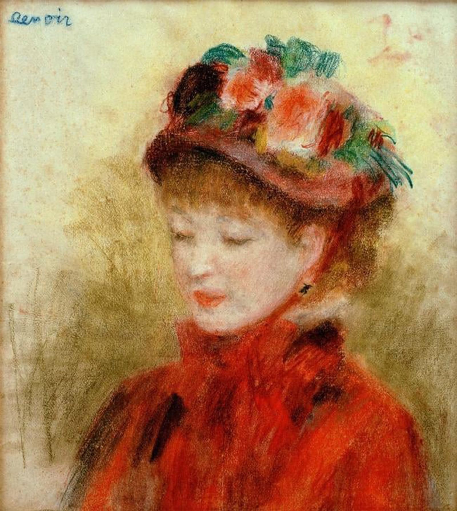 ARTXLXXBN Famous Painting Art Wall Decor Abstract Art Picture Jeune Femme Au Chapeaufleurs by Pierre Auguste Renoir Animal Pictures for Home Decor 60x90cm