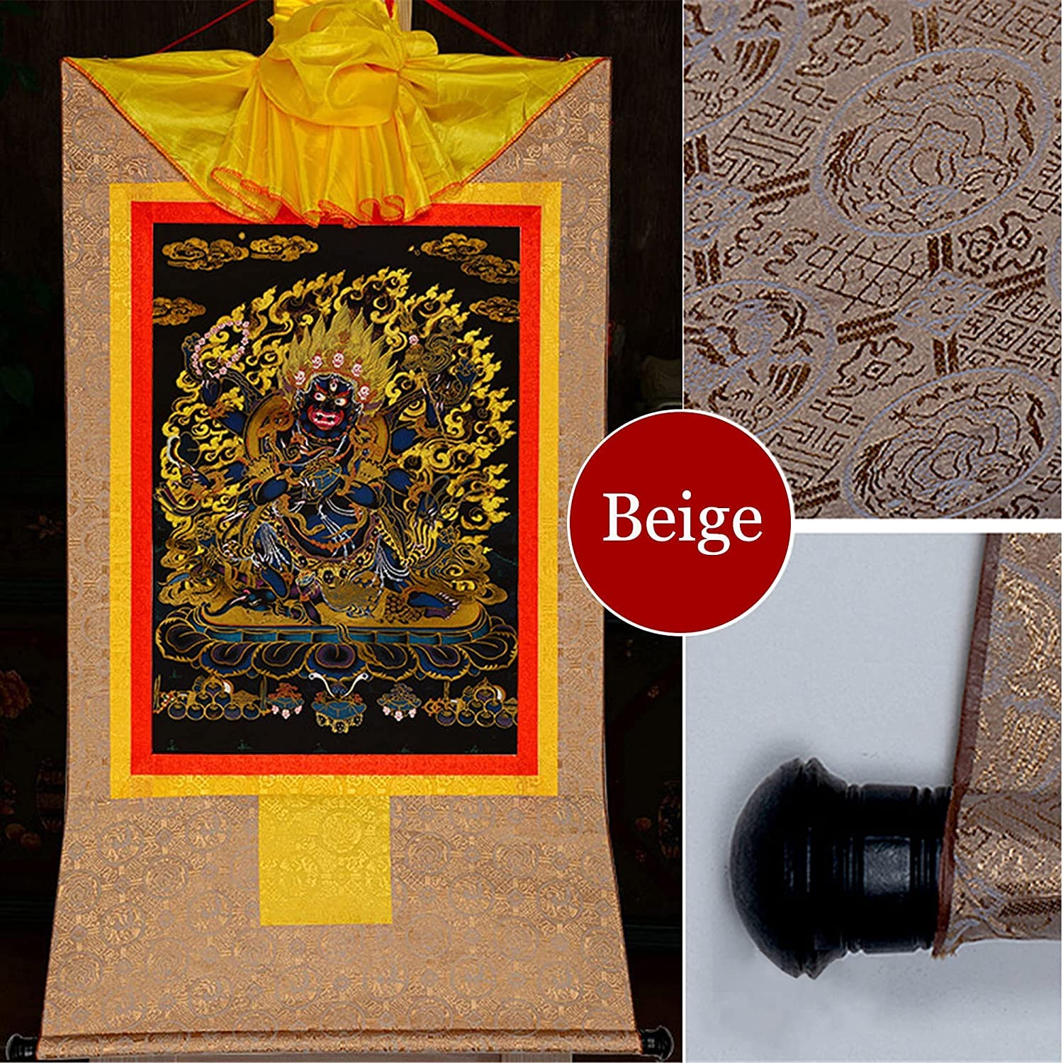 Gobelin Thangka, buddyjska statua malarstwa Buddy, gobelin Buddy ze zwojem, sześcioramienna mahakala, bóstwo obrońcy, tybetańska statua Buddy malarstwa artystycznego, gobelin Buddy ze zwojem, typ czarny
