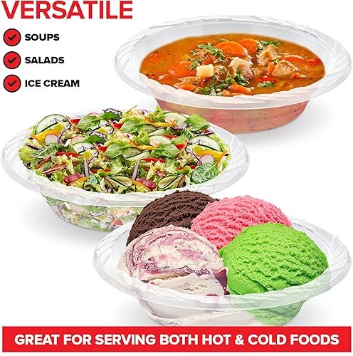 Miniatura 4 de Stock Your Home (240 unidades) Elegantes cuencos de plástico transparente de 18 onzas para fiestas, tazón grande desechable para cenas o cócteles,