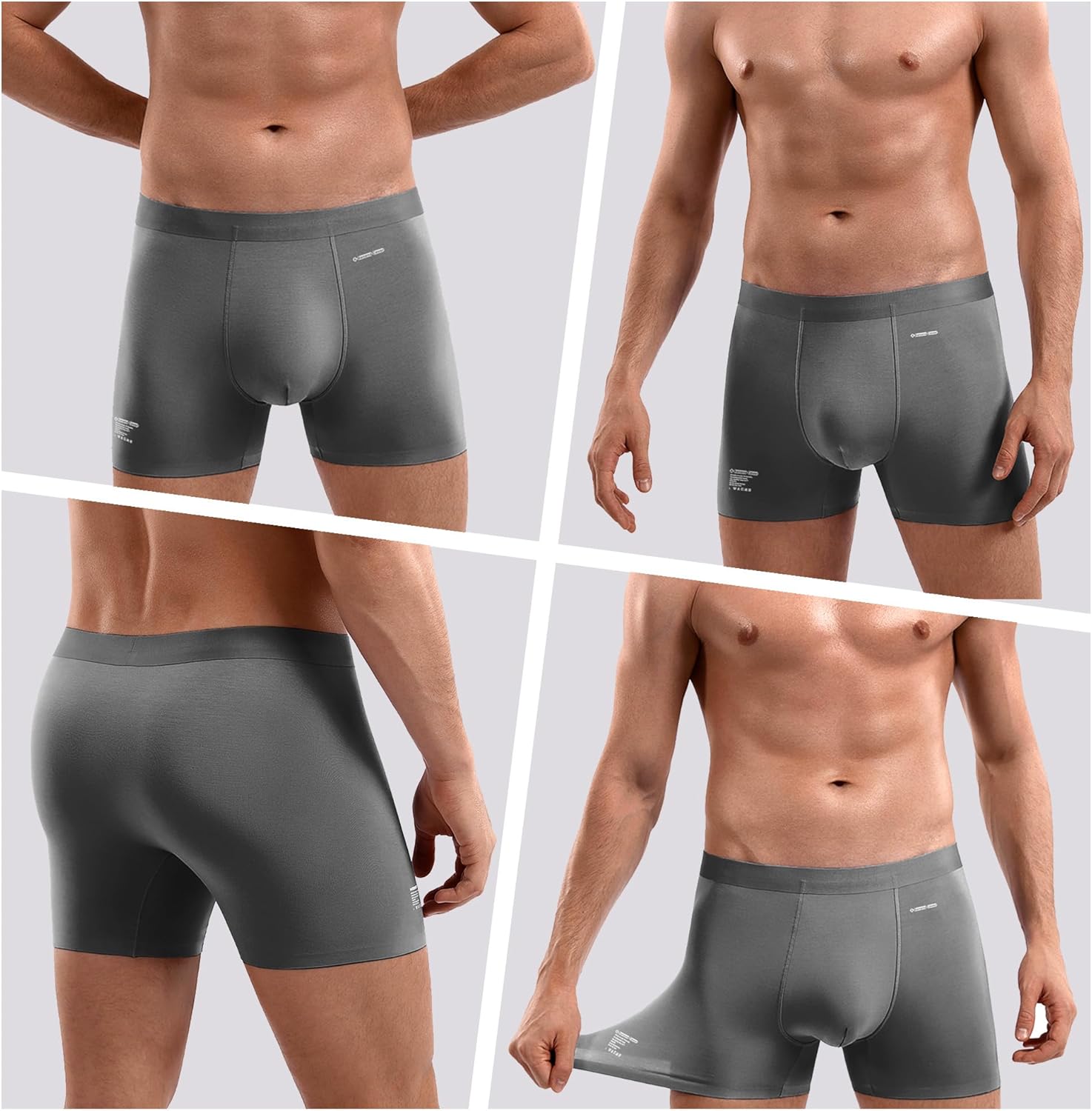 Premium Men's Naked Feeling Air Micro Modal Boxer Briefs - Superior To Cotton Underwear - 3X Softer Than Cotton - 3" Snug-Fit Athleisure Mens Underwear Trunks - Platinum Grey, Large - Image 6