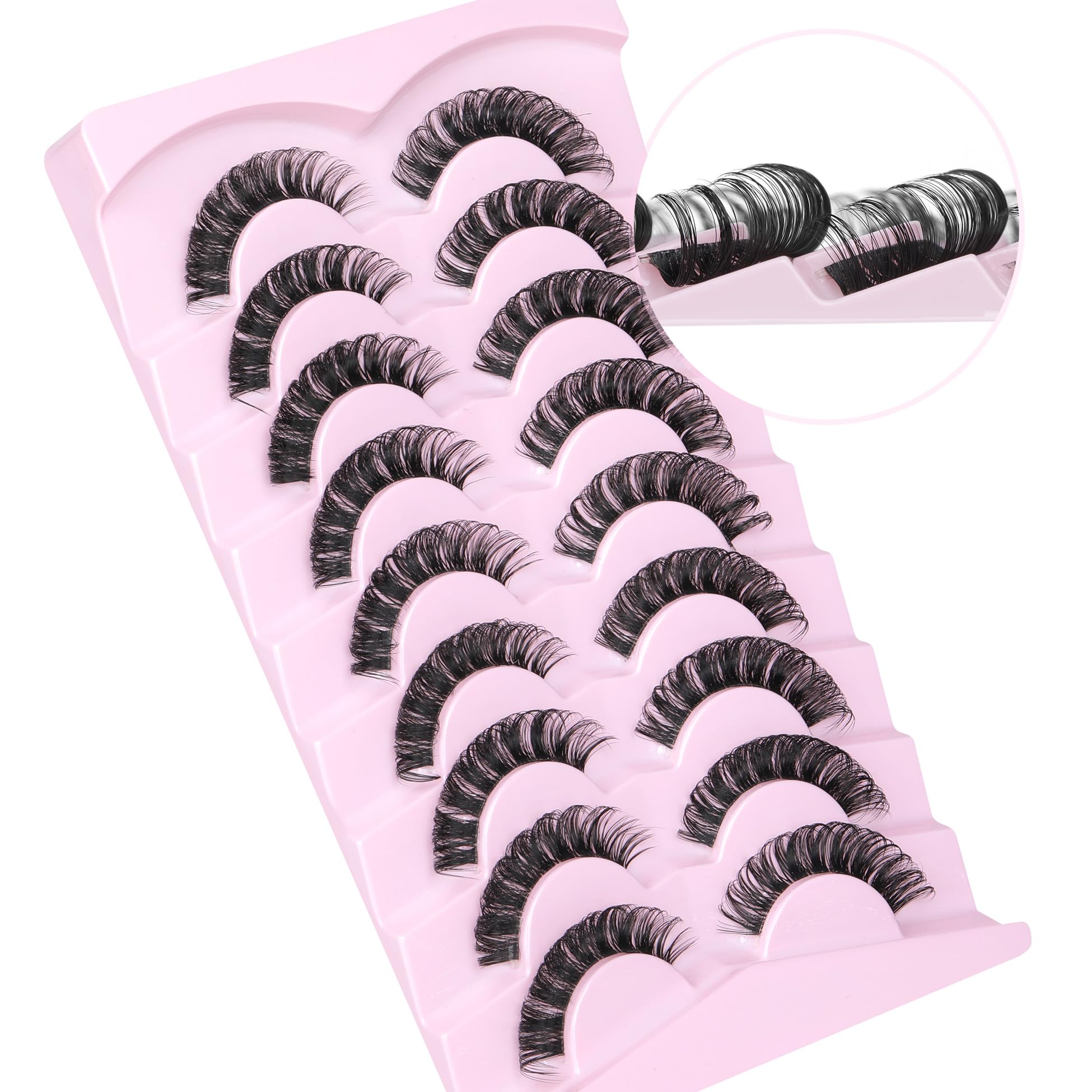 D Curl Wispy Russian Strip Lashes - Natural Look, Fluffy Volume, Faux Mink, Cat Eye, 9 works, Black, 1 pair (Pack of 1) - Image 2