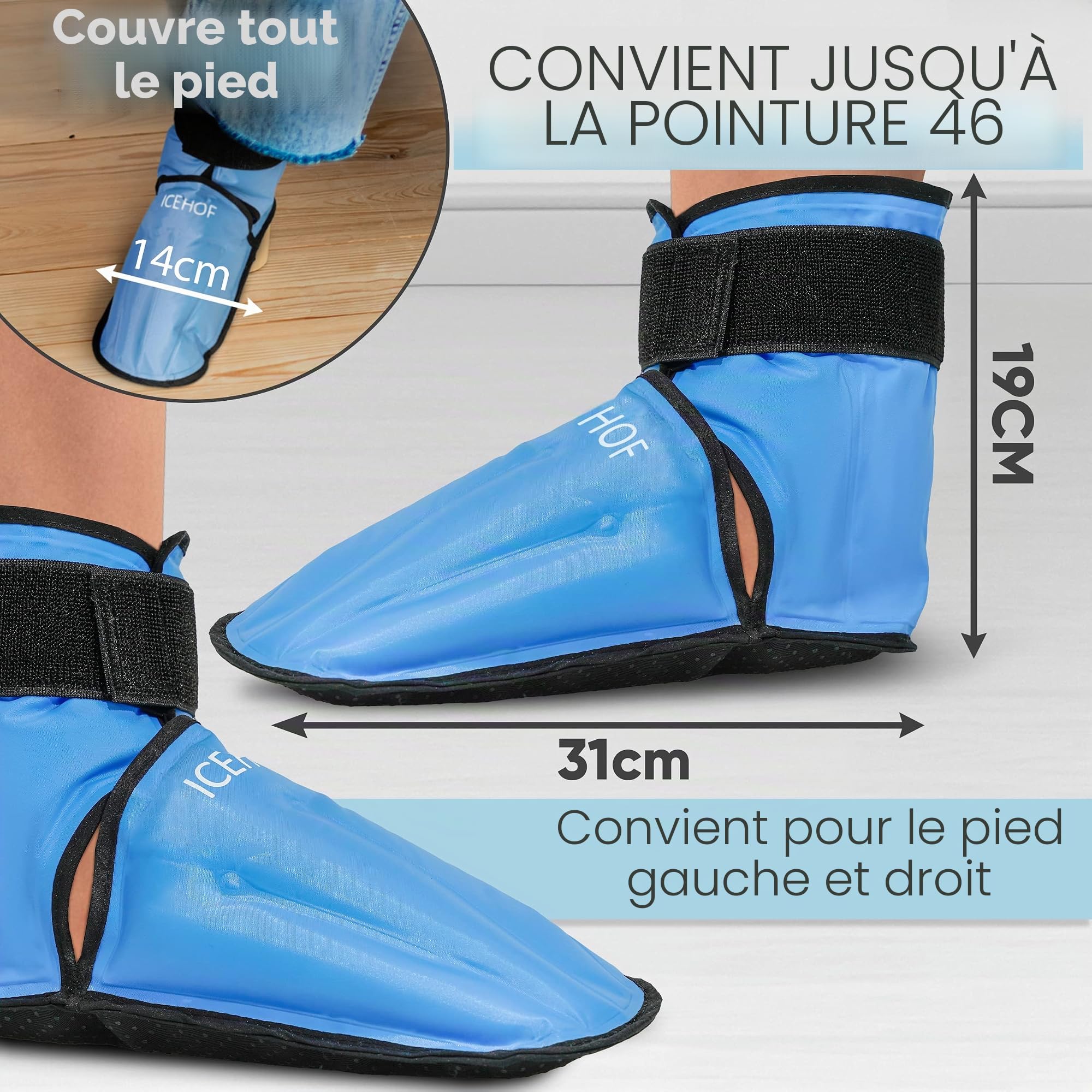 ICEHOF Chaussures rafraîchissantes + bottes – Tissu doux – Chaussettes rafraîchissantes avec gel thérapie par le froid pour pieds et orteils pour chimiothérapie, rhumatisme, chaussettes de glace,