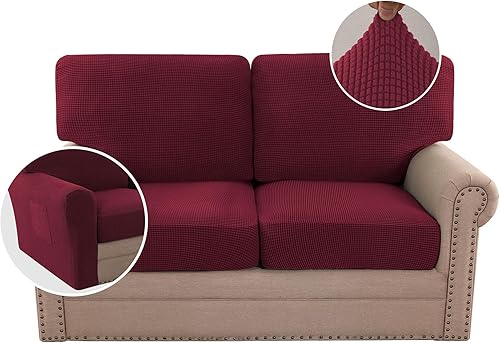 Miniatura 44 de H.VERSAILTEX Fundas de Sofá de Amor de Varias Piezas para Sofá de 2 Cojines, Fundas de Cojín de Sofá de Alta Elasticidad, Tela de Sarga Texturizada