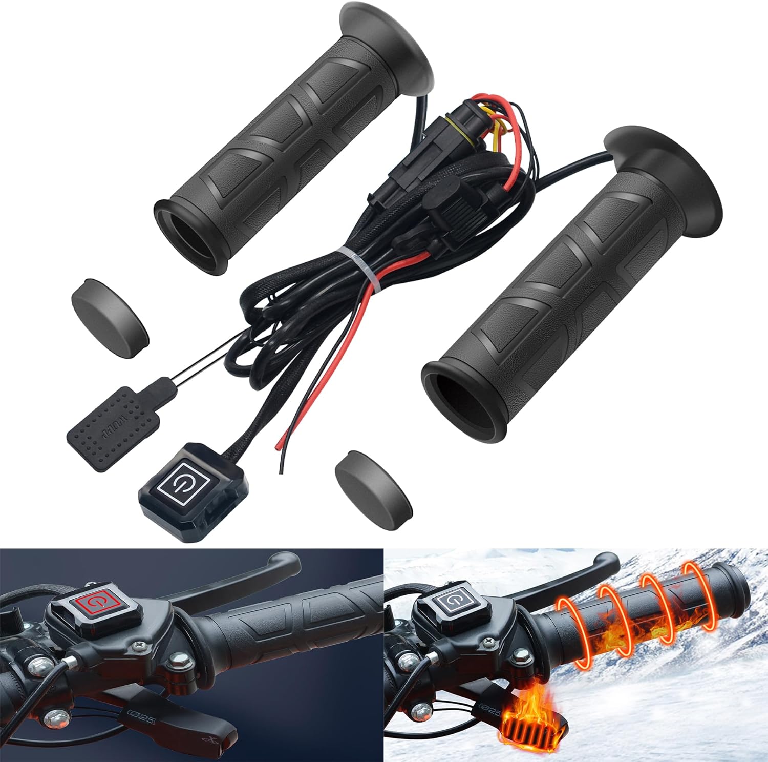 Lock on Heated ATV Grips, ATV Heated Grips and Thumb Warmer, 3 Heat Settings 7/8 Electric Heating Handlebar Grips