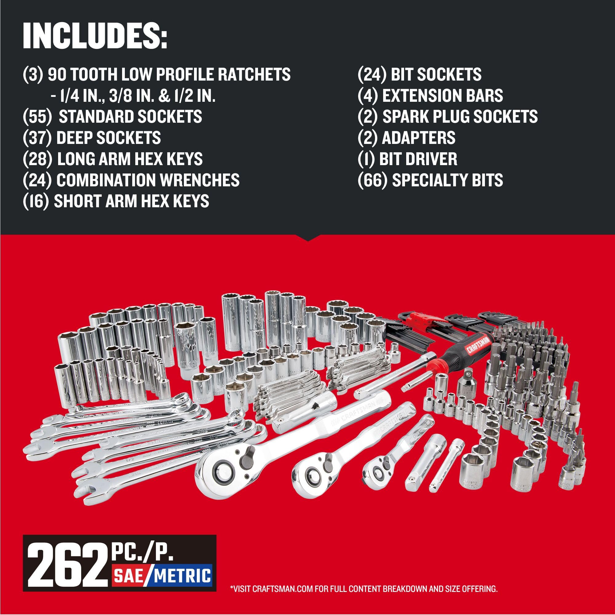 CRAFTSMAN VERSASTACK CMMT45309 - Juego de herramientas mecánicas, unidad de 1/4 y 3/8 pulgadas, caja de herramientas duradera de 3 cajones incluida, 262 piezas