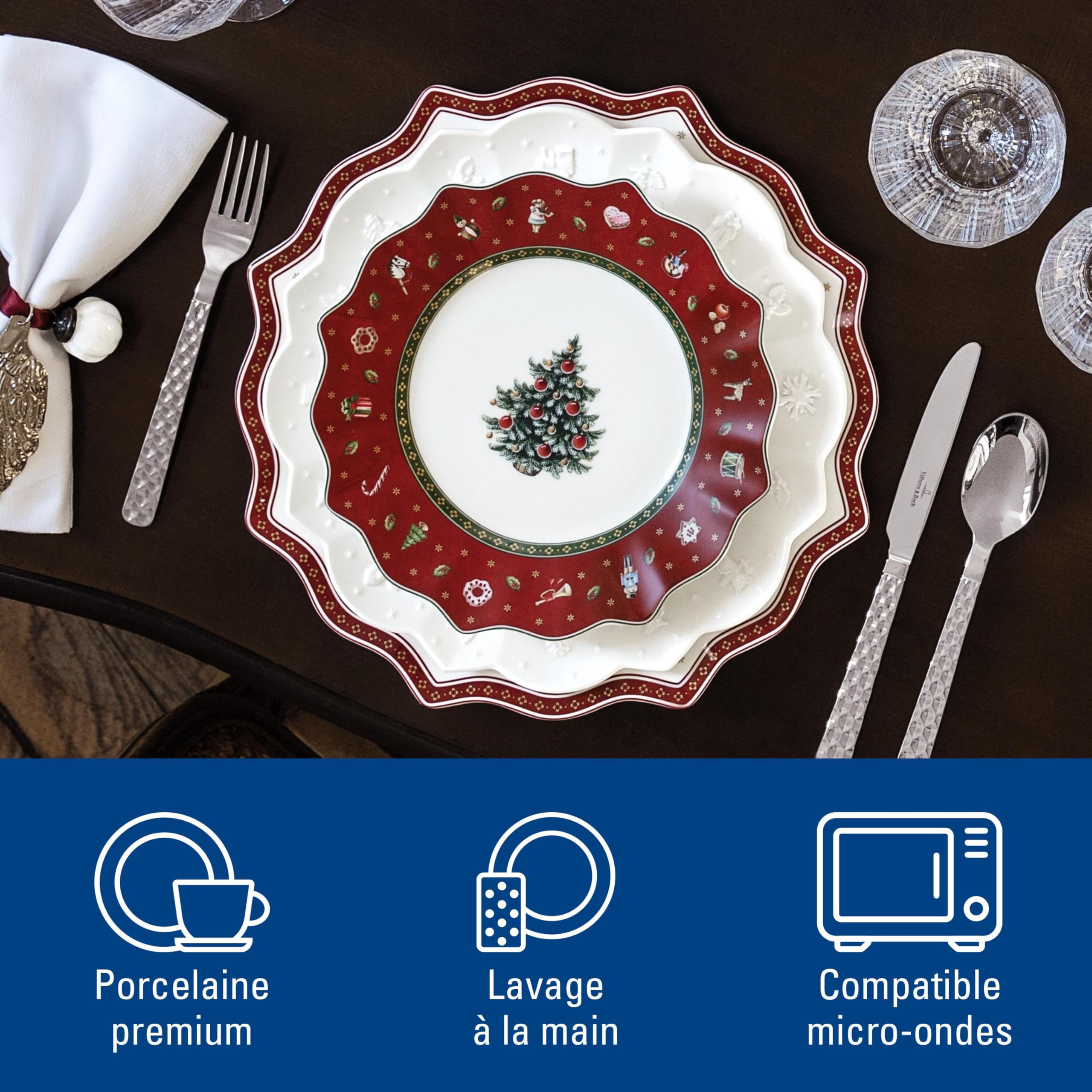 Villeroy & Boch Toy's Delight Lot de 6 assiettes à pain, 17 cm, avec décor de Noël, en porcelaine de qualité supérieure, blanches