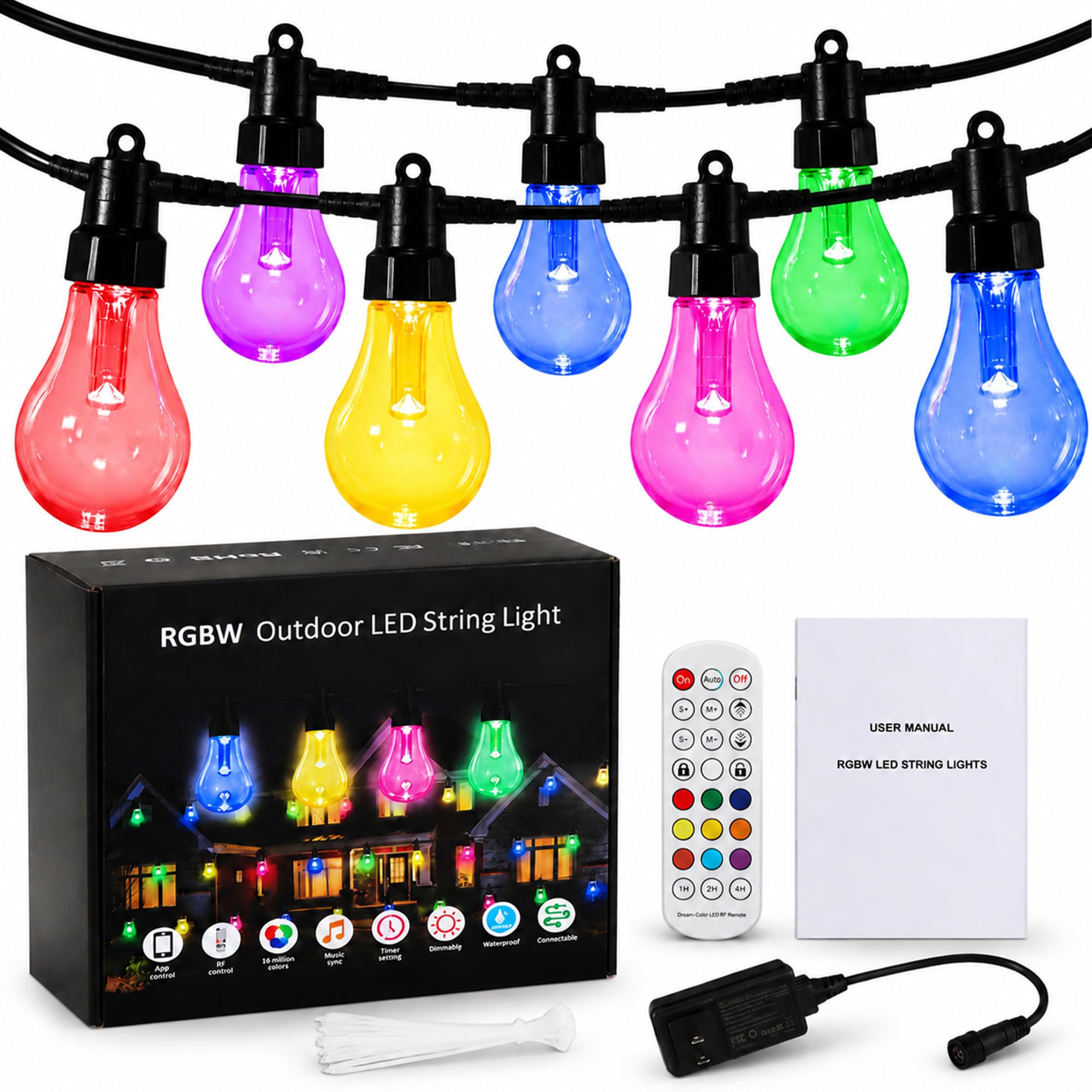 50ft Outdoor String Lights with Remote Control