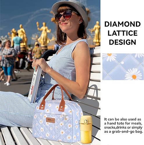 Miniatura 6 de HOMESPON Bolsa de almuerzo para mujer, portátil, aislada, bolsa de almuerzo grande, bolsa de almuerzo con bolsillo para oficina, trabajo, picnic,