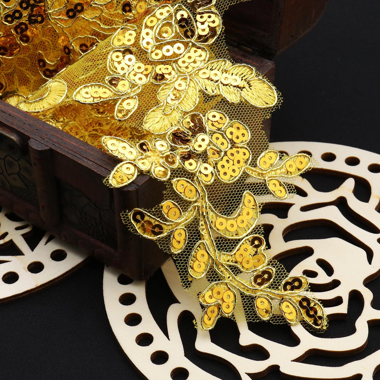 2 Paia Toppe In Pizzo Con Paillettes Specchiate - Motivo Fiore Per Abiti Da Sposa E Serata - Foto 11