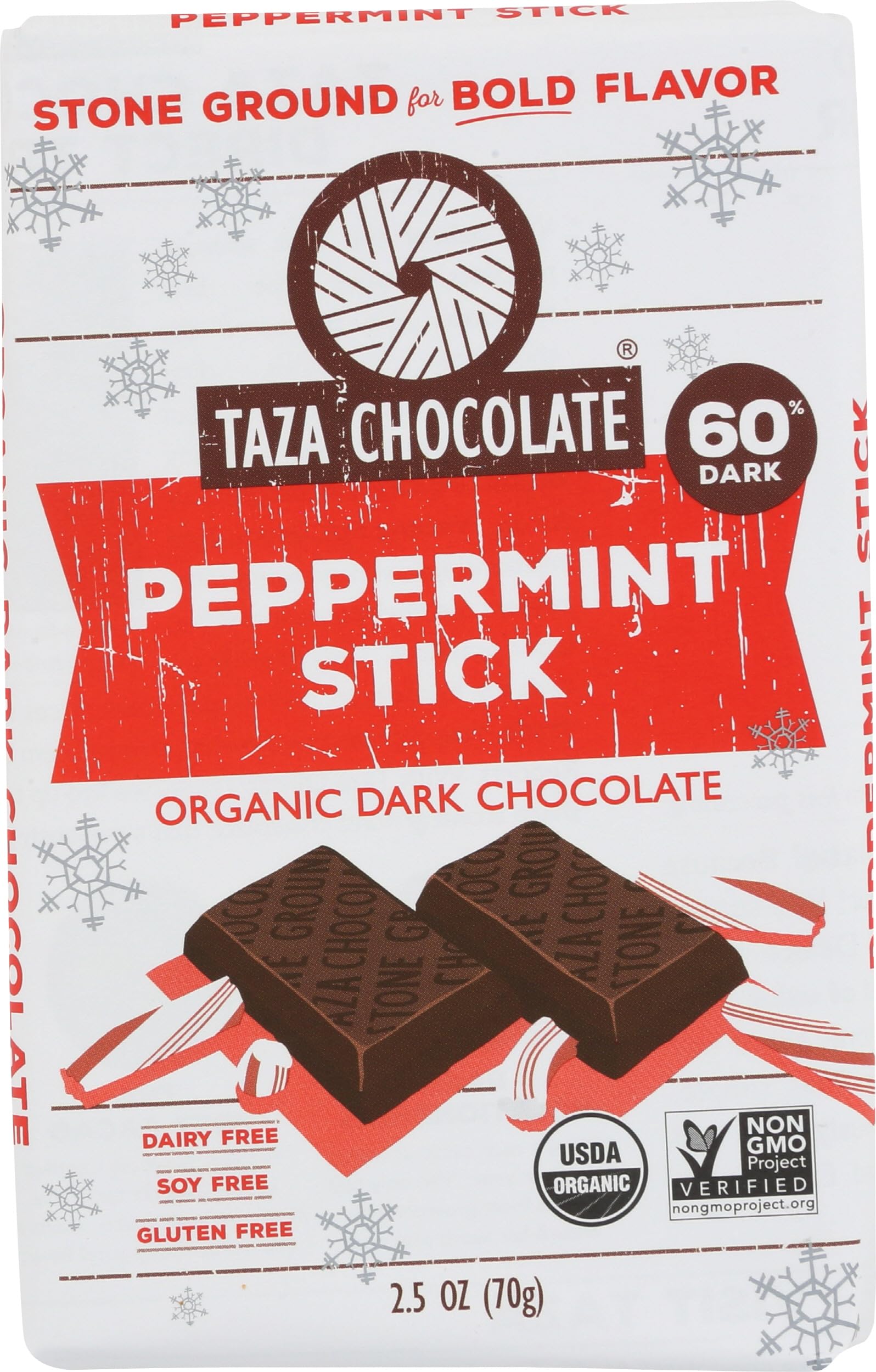 Organic Amaze Bar 60% Stone Ground, Peppermint Stick, 2.5 Ounce (1 Count), Vegan