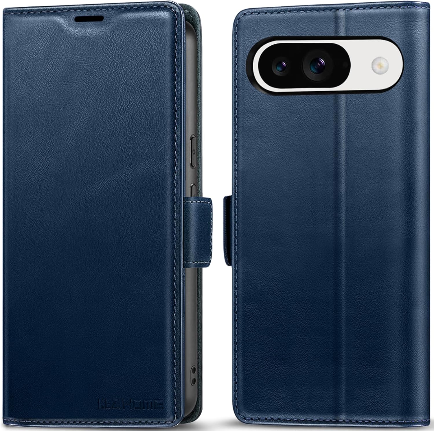 KEZiHOME Case for Google Pixel 9/9 Pro, Genuine Leather [RFID Blocking] Wallet Case with Card Holder Stand Magnetic Flip Protective Phone Cover Compatible with Google Pixel 9/9 Pro 5G(Blue)