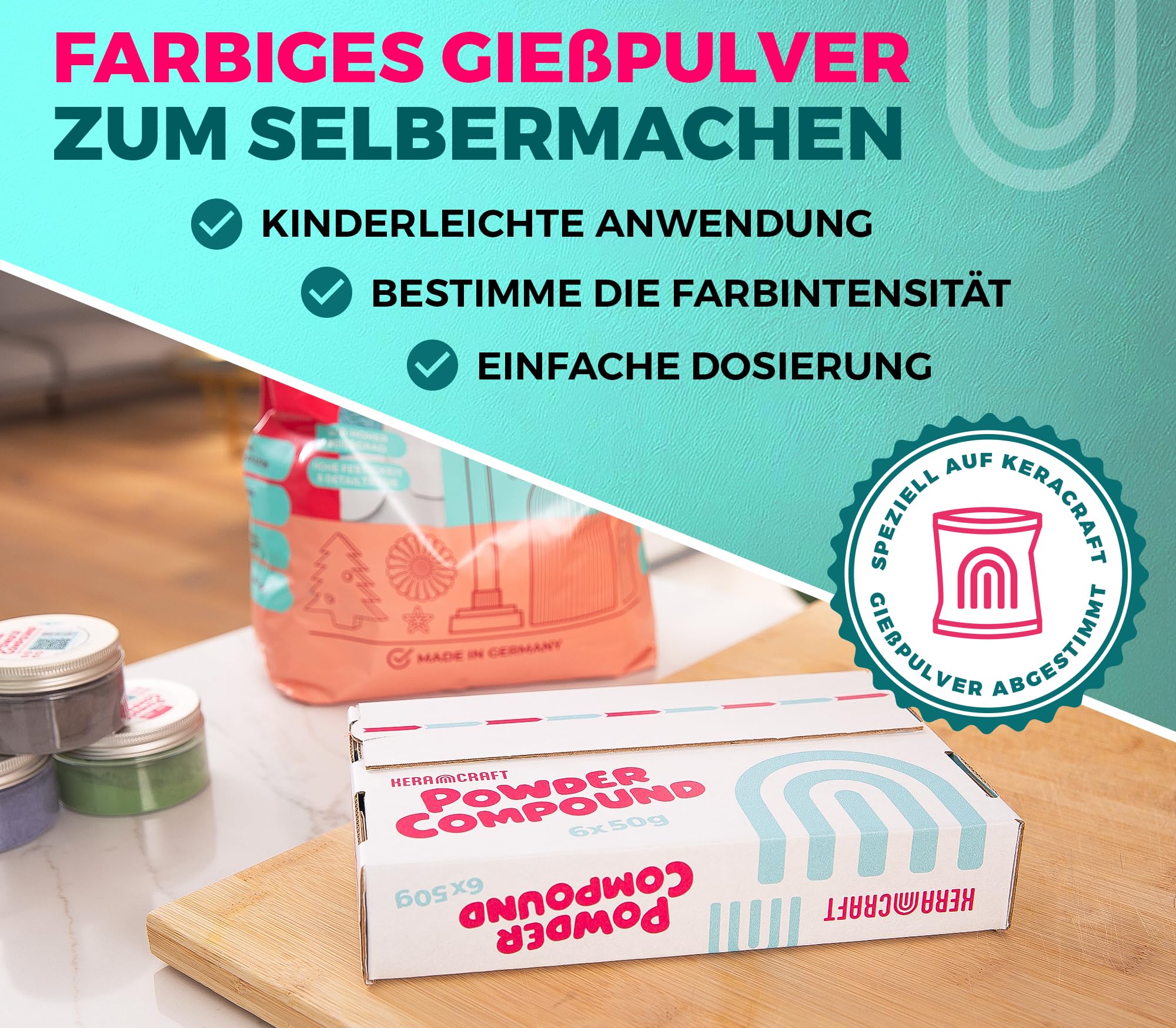 KERACRAFT Powder Compound Tester-Set No. 1 6x50g für buntes Gießpulver