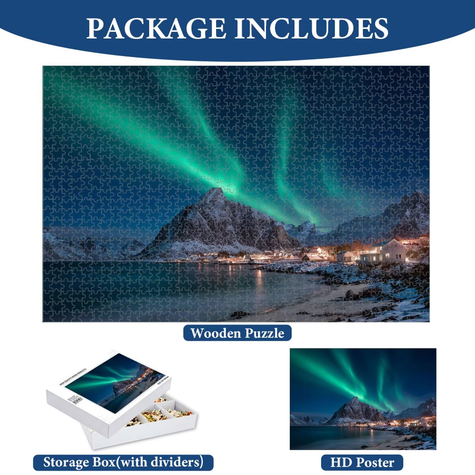 4000 sztuk puzzli dla dorosłych - Aurora i Norwegia - dekoracja ścienna 1T#1236 | Drewniane puzzle, precyzyjnie cięte, żywe kolory atramentu, statyczne hobby, dekoracja domu, 105 x 147 cm