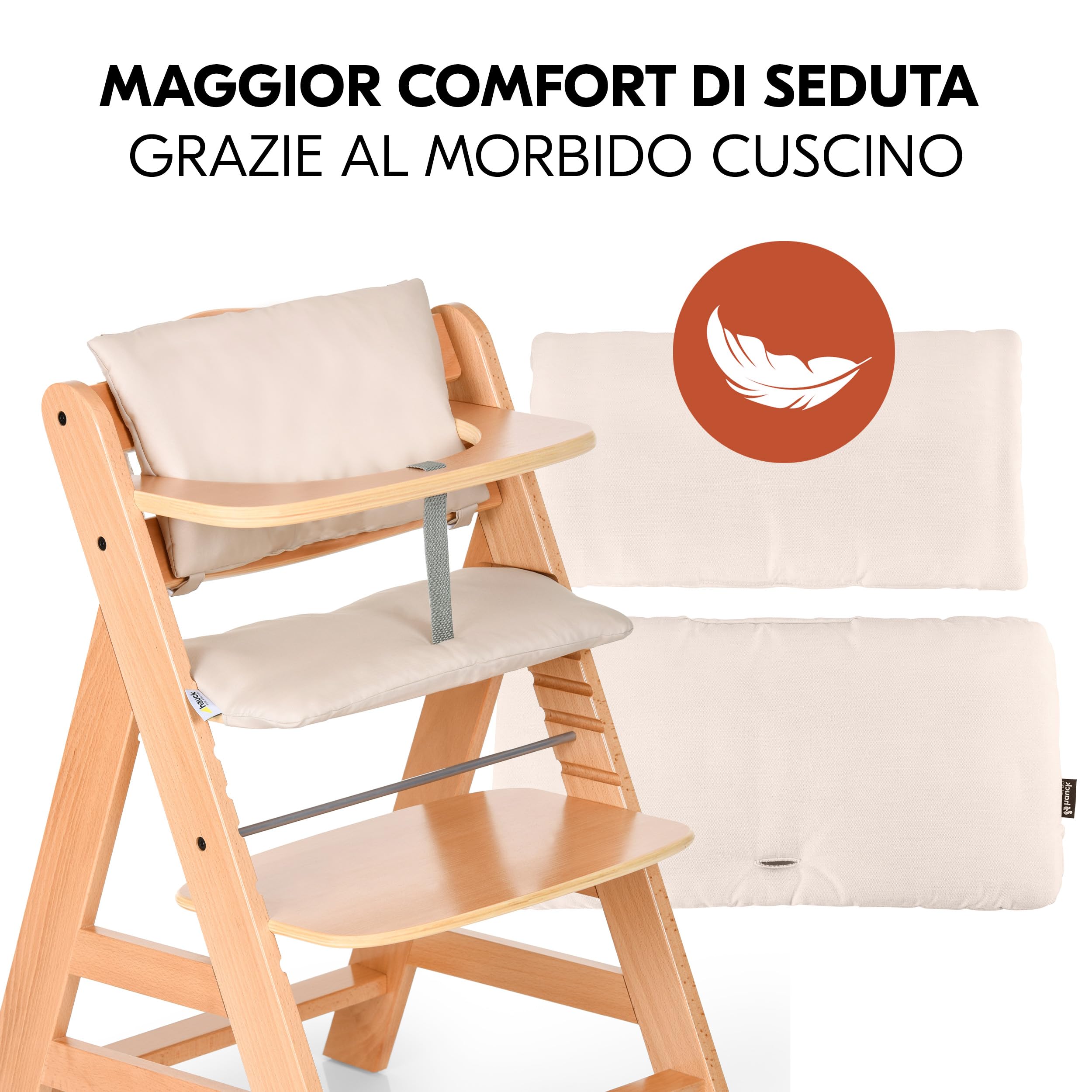 Hauck Alpha Plus Newborn Set Deluxe Seggiolone Evolutivo Legno Naturale con Sdraietta Dondolo e Cuscino