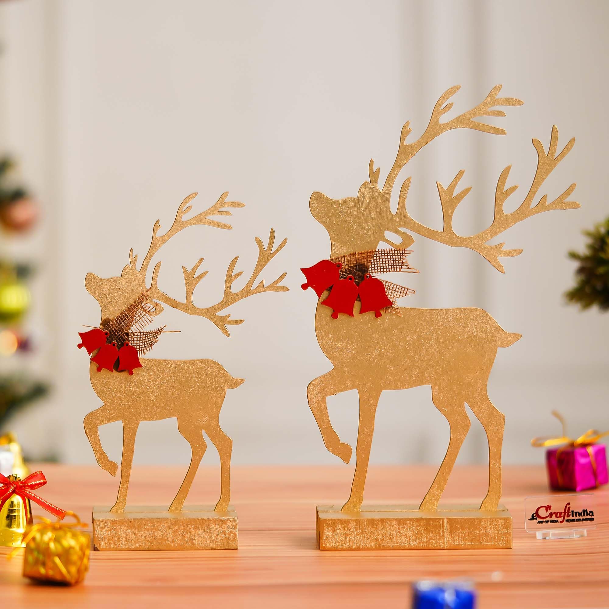 Golden Wooden Reindeer Showpieces - Christmas Decor -7