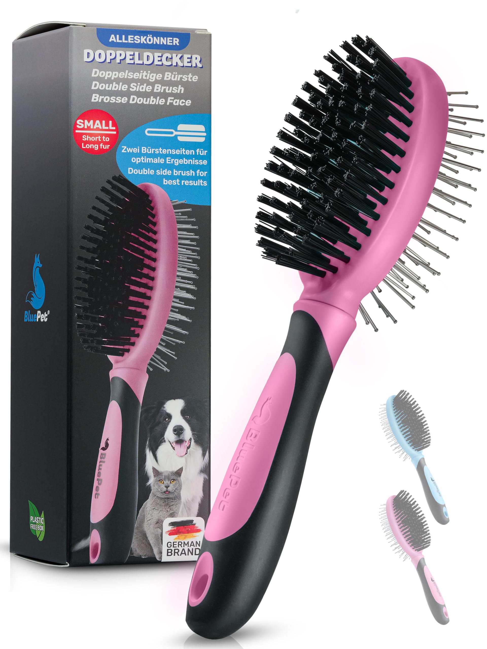 BluePet 2in1 Hundebürste für Langhaar & Kurzhaar Auch für Welpen & Katzen I Glätten, Entwirren, Ausbürsten I Das Allround-Talent Borstenbürste (Rosa, S-M)