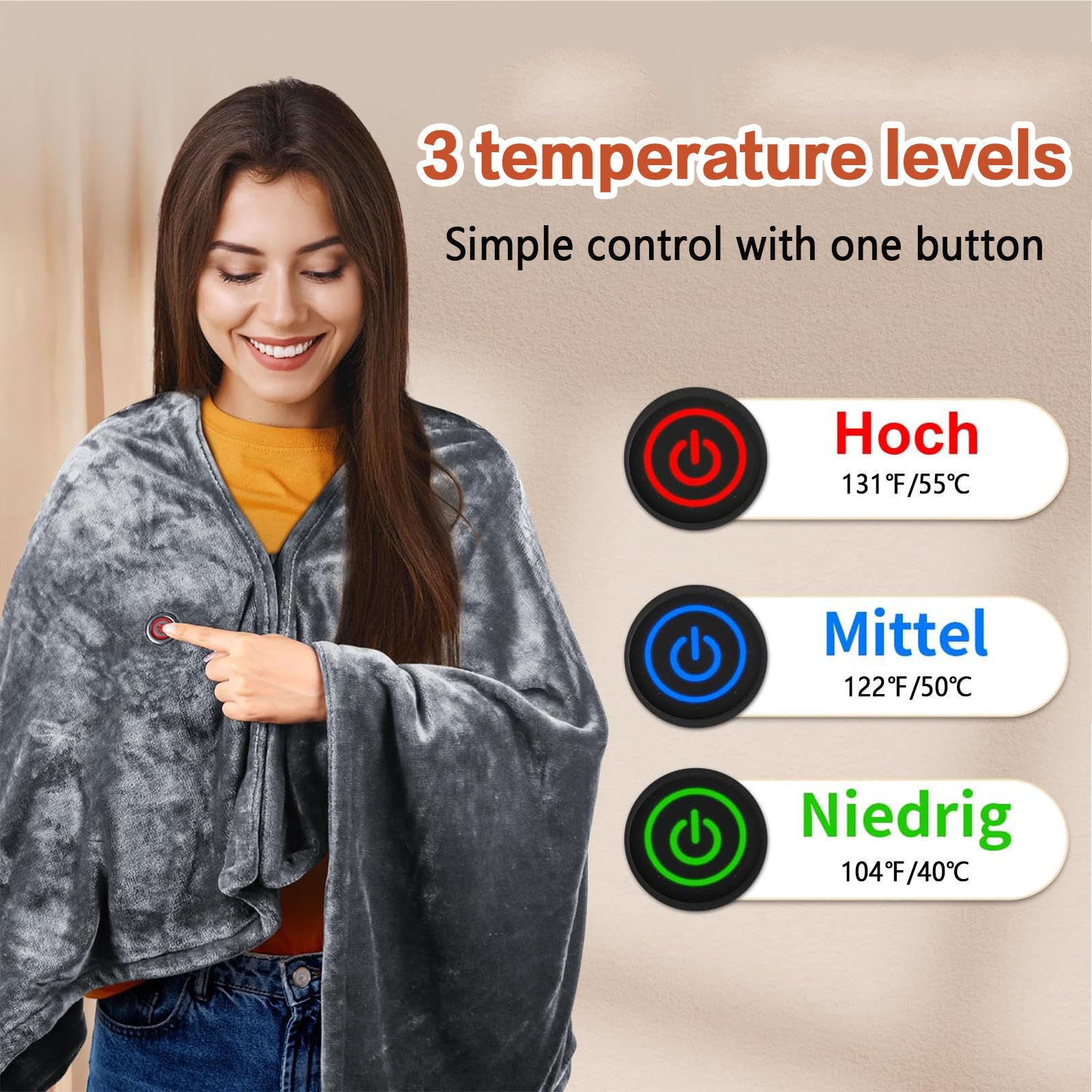 Manta Termica USB 150x80cm,con 3 Temperaturstufen et Calor Rápido, Manta Electrica Espalda Y Cuello Lavable, Esterilla Electrica pour Oficin Cama Exterior Familia