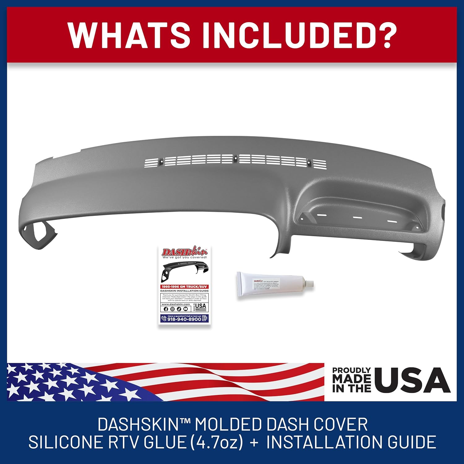 DashSkin Dash Cover Compatible with 95-96 GM SUVs and Pickups in Medium Grey (13* Trim Code) - Hard Molded Plastic Dashboard Cap